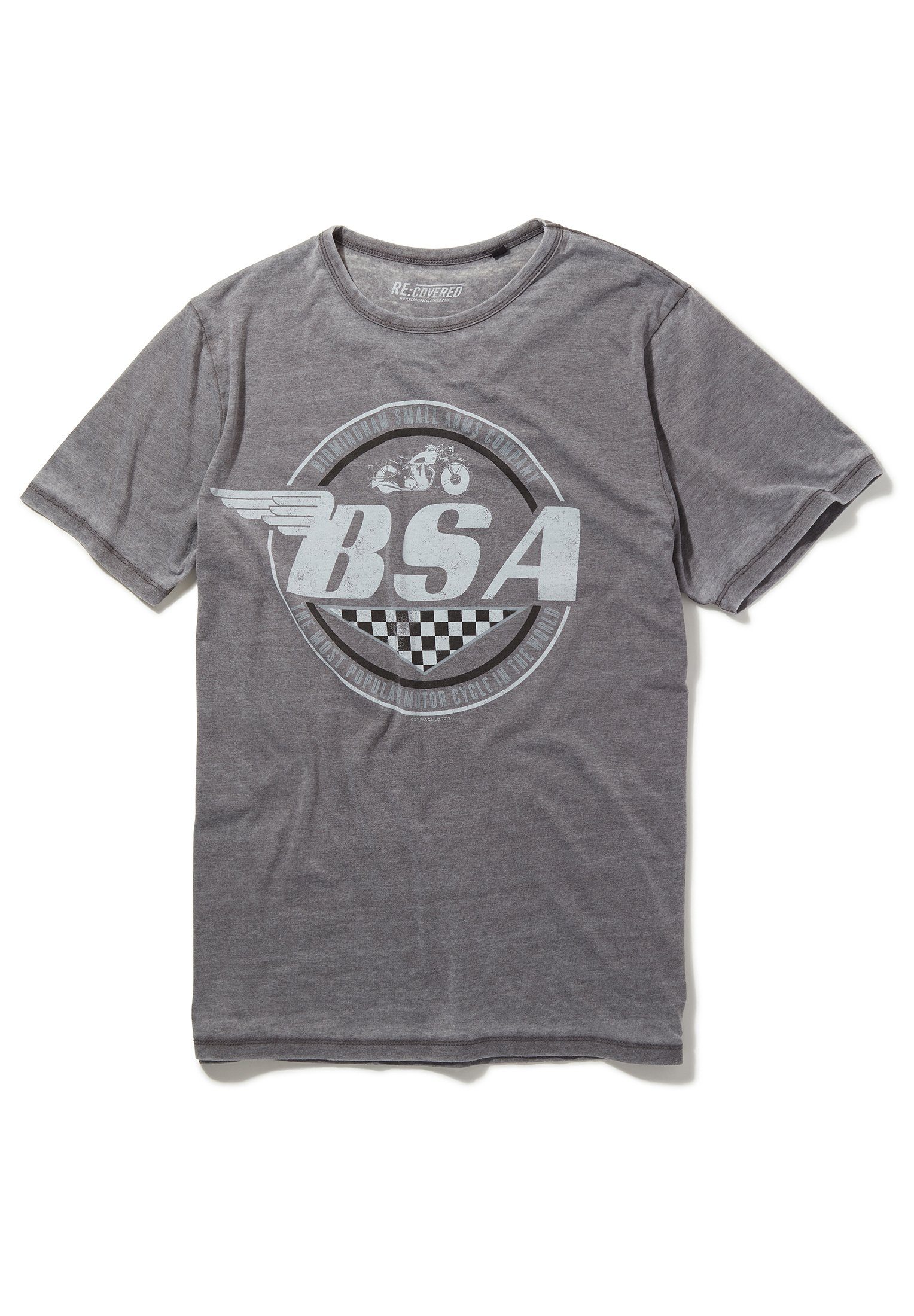 Recovered T-Shirt BSA Motorbike Wings Logo Mid Grey GOTS zertifizierte Bio-Baumwolle