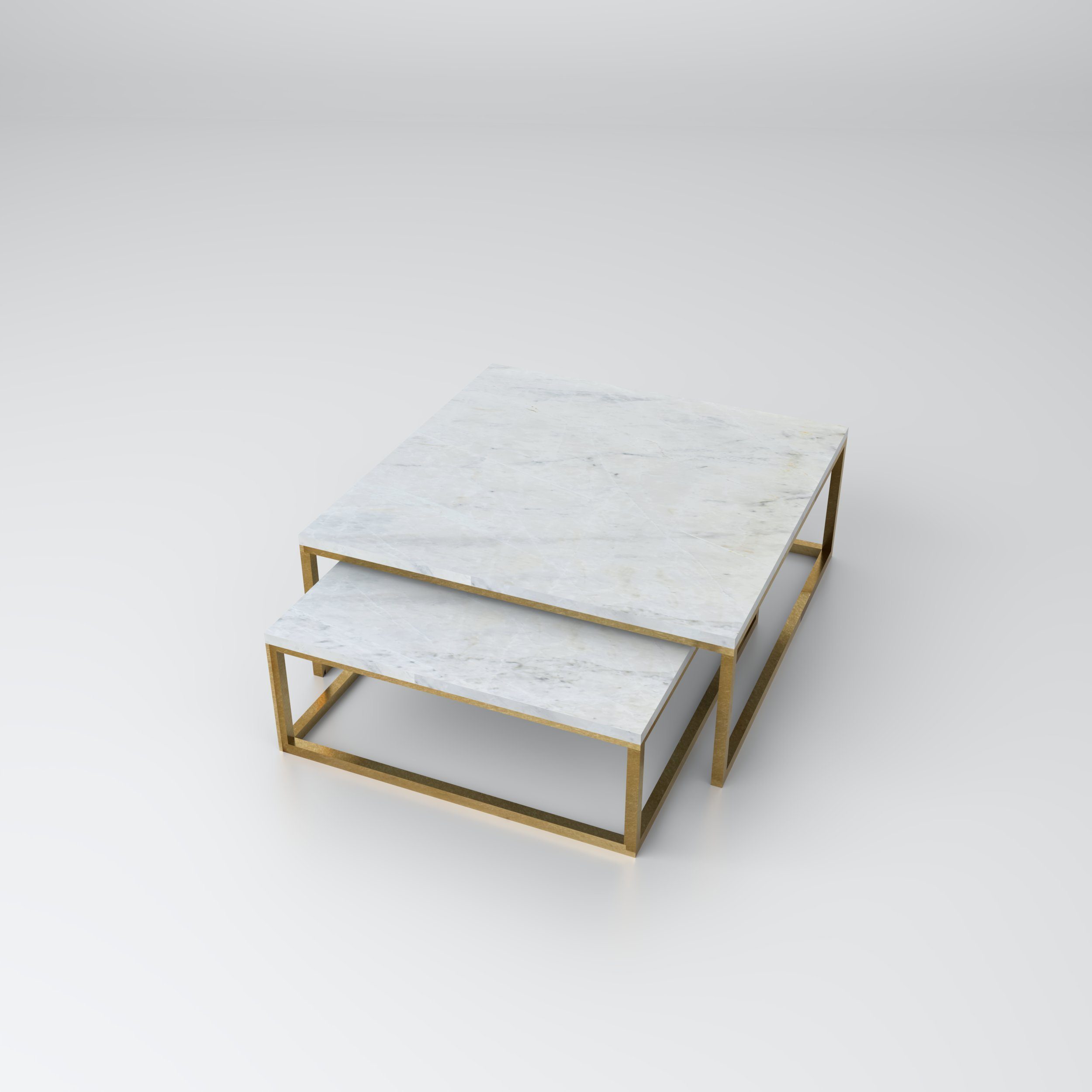 D'arte Stone | 2er-Set Couchtisch gold Marmor-Couchtische FABIAN Enzo Bianco quadratische