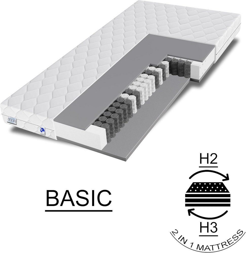 Taschenfederkernmatratze orthopädische 7-Zonen, zwei unterschiedlich feste Liegeseiten, TULENA, Wendematratze, Größe: 80 x 200 cm, H1 + H2 Basic