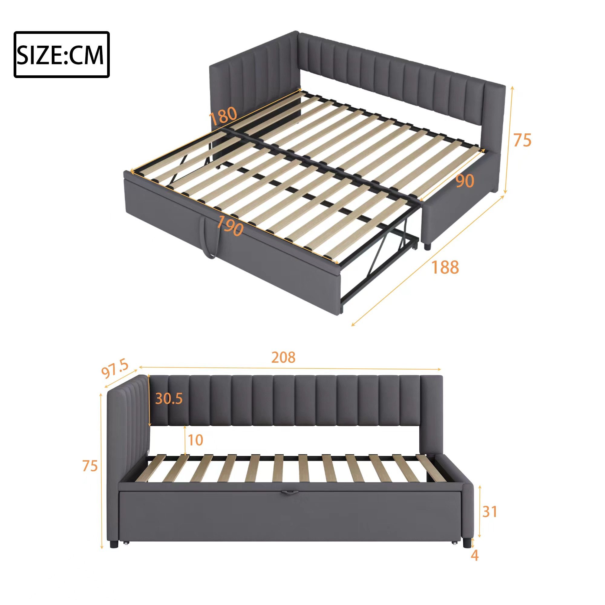 Schlafsofa Schlafcouch 90x200 180x200 Auszug