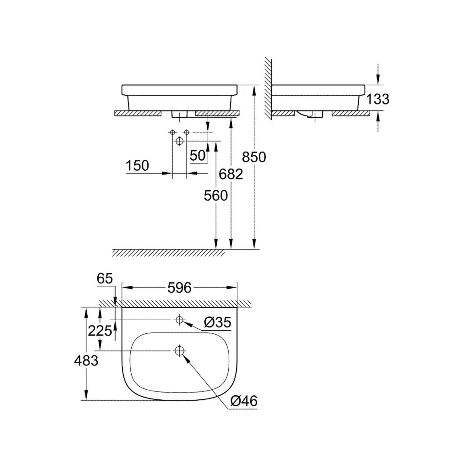 Grohe Waschbecken Grohe Euro Ceramic Waschtisch 60x48 cm Alpinweiß mit Überlauf (1-St)