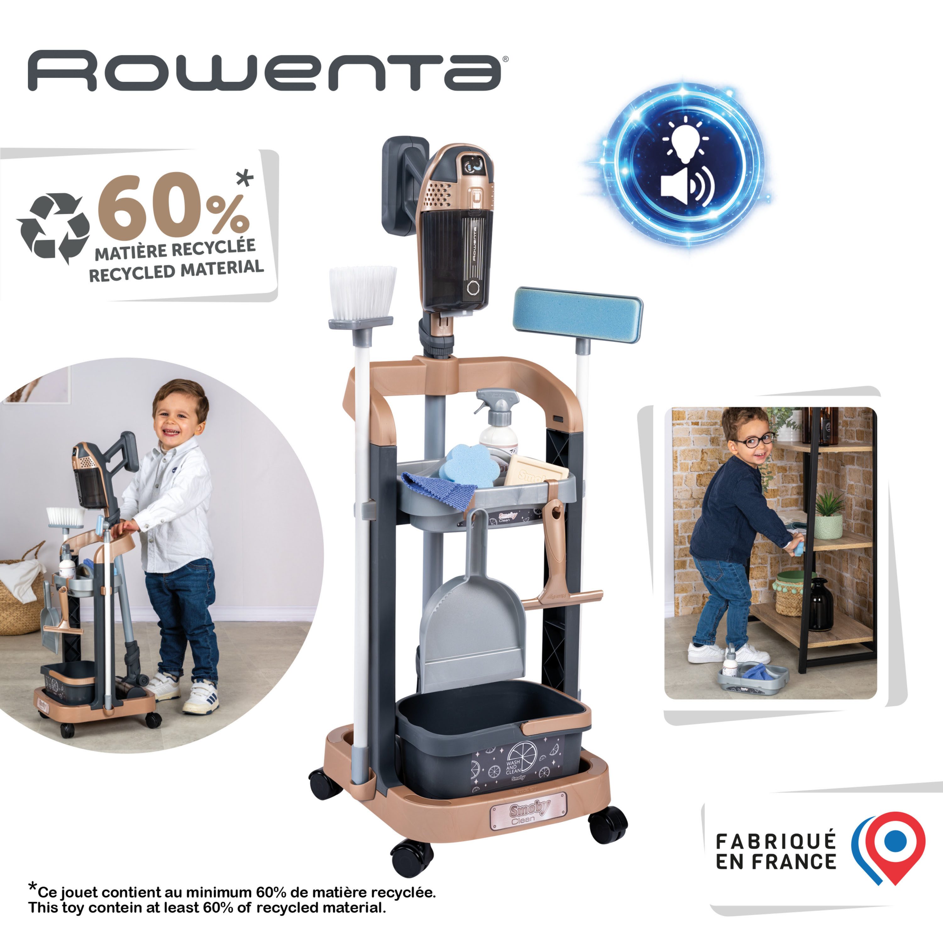 Smoby Kinder-Besenwagen Rowenta Reinigungstrolley, mit Sound – Bild 5 von 5