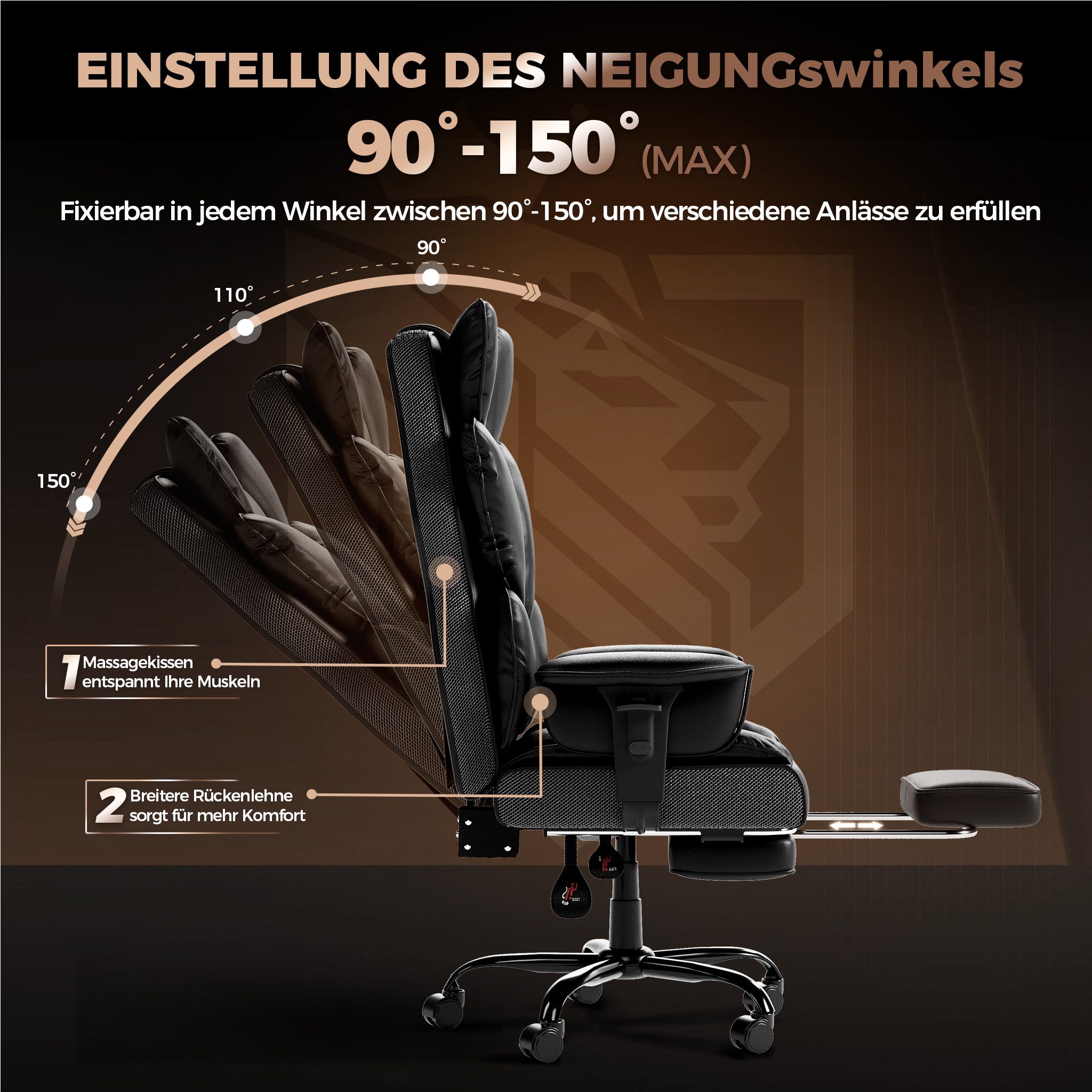 FIVMEN Bürostuhl Ergonomischer mit hoher Rückenlehne Chefsessel Chefdrehstuhl, Drehstuhl mit gepolsterten Armlehnen für Zuhause und Büro – Bild 5 von 5