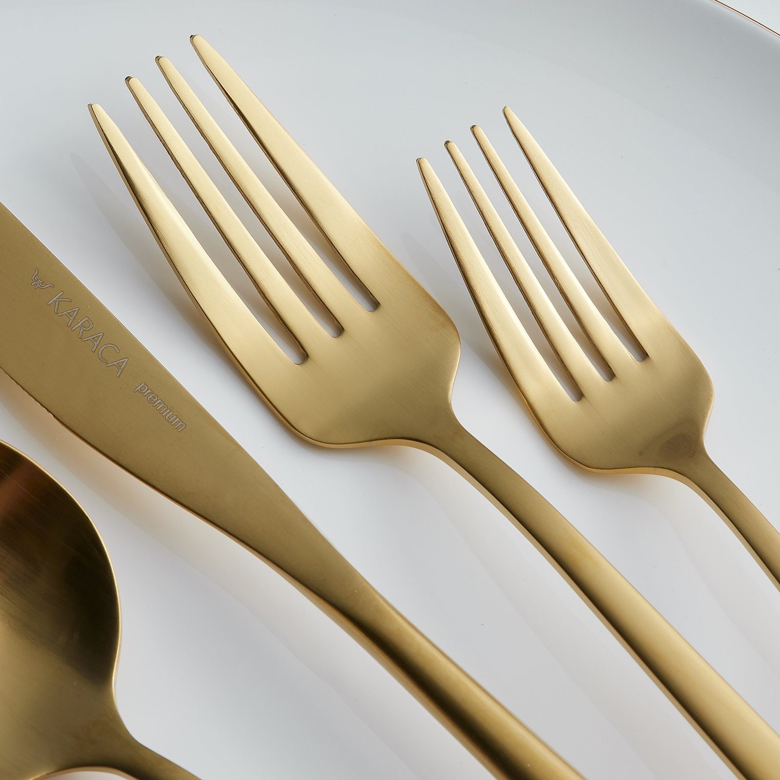 Karaca Besteck-Set Orion Gold Besteckset 30-tlg. für 6 Personen (30-tlg), 6 Personen, Edelstahl, bruchfest rostfrei