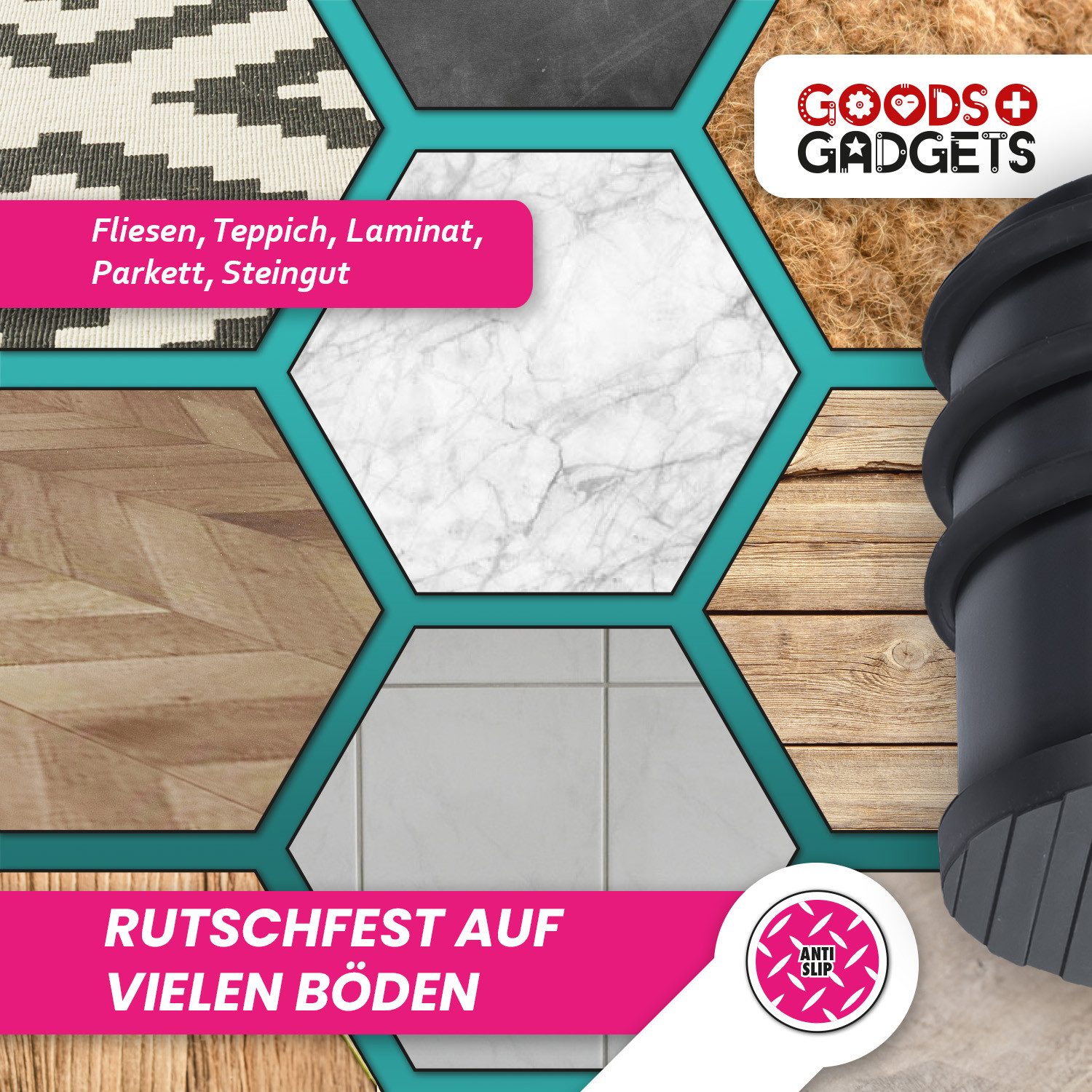 Goods+Gadgets Türstopper DIMONO Türstopper Edelstahl – Türhalter mit Gummiring 4er Set (Türhalter mit Gummi Ring, 1 St., 11x6cm & 7x6 cm), 1,2kg