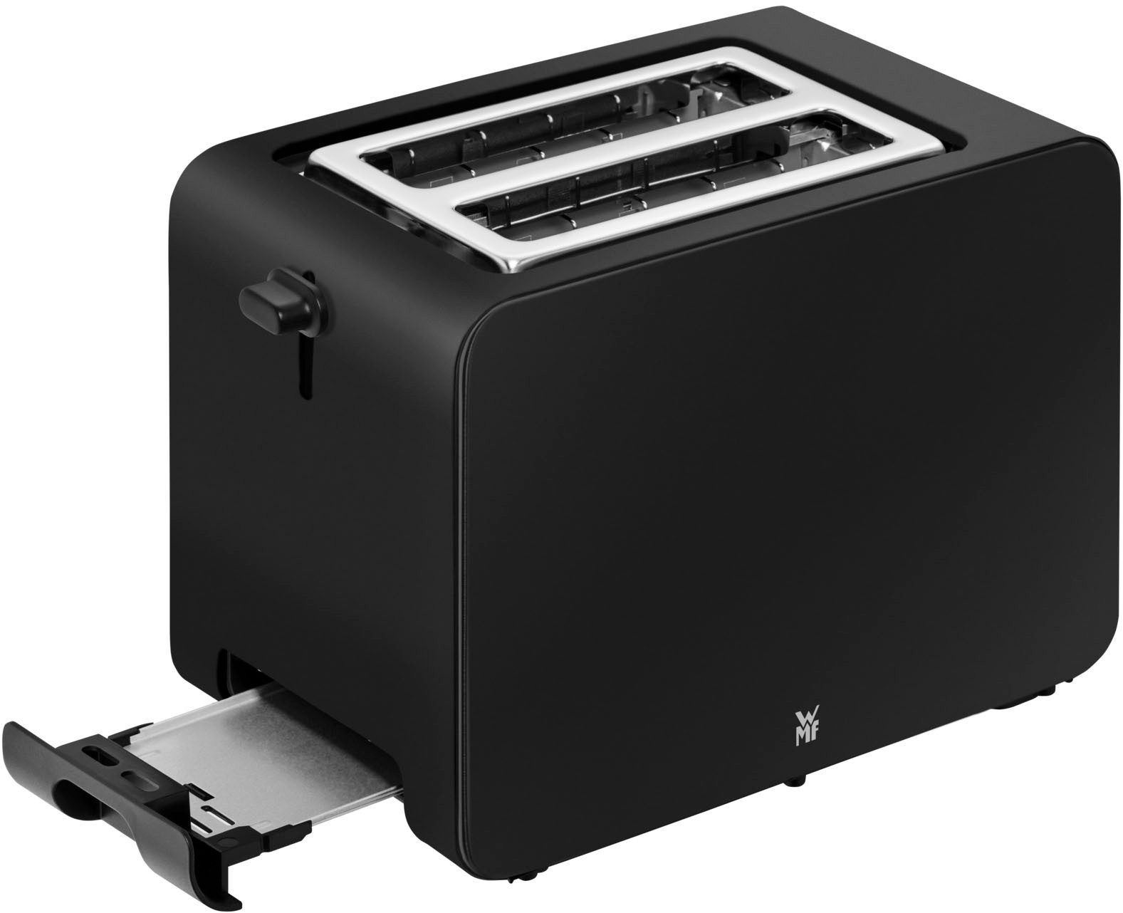 WMF Toaster Stelio Edition Deep Black, 2-Scheiben-Toaster mit Brötchenaufsatz, 2 kurze Schlitze, für 2 Scheiben, 1050 W, 7 Bräunungsstufen, Brotzentrierung, Krümelschublade, Cromargan Gehäuse