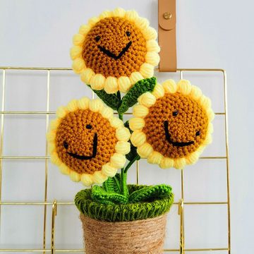 Lubgitsr Bastelnaturmaterial Gehäkelte Topfpflanze Handgewebte Sonnenblume Gestrickte Blume, (1-tlg)