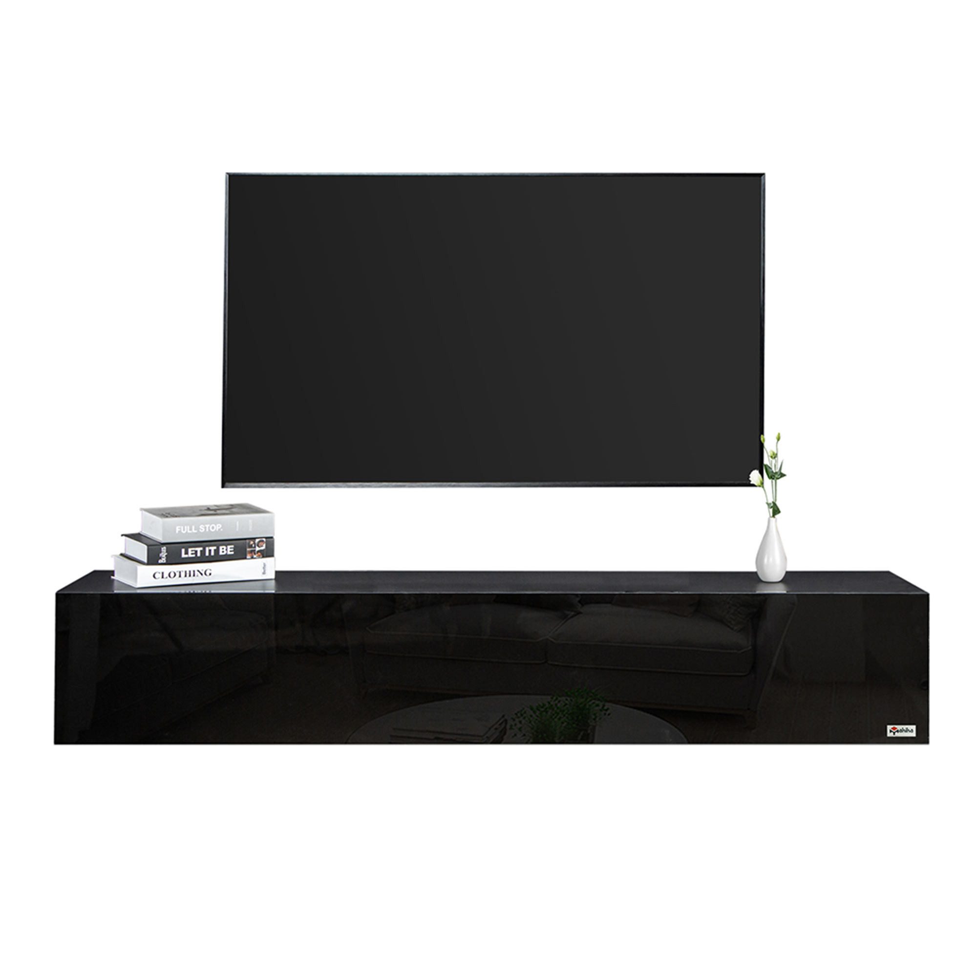 Makika Ablagetisch TV Lowboard / Fernsehtisch - Schwarz Hochglanz günstig online kaufen