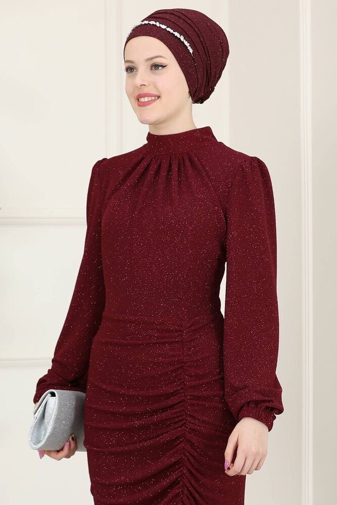 fashionshowcase Abendkleid langärmliges Maxikleid Damen Abaya Kleid - Modest Fashion Abiye mit Kragen, voll bedeckt