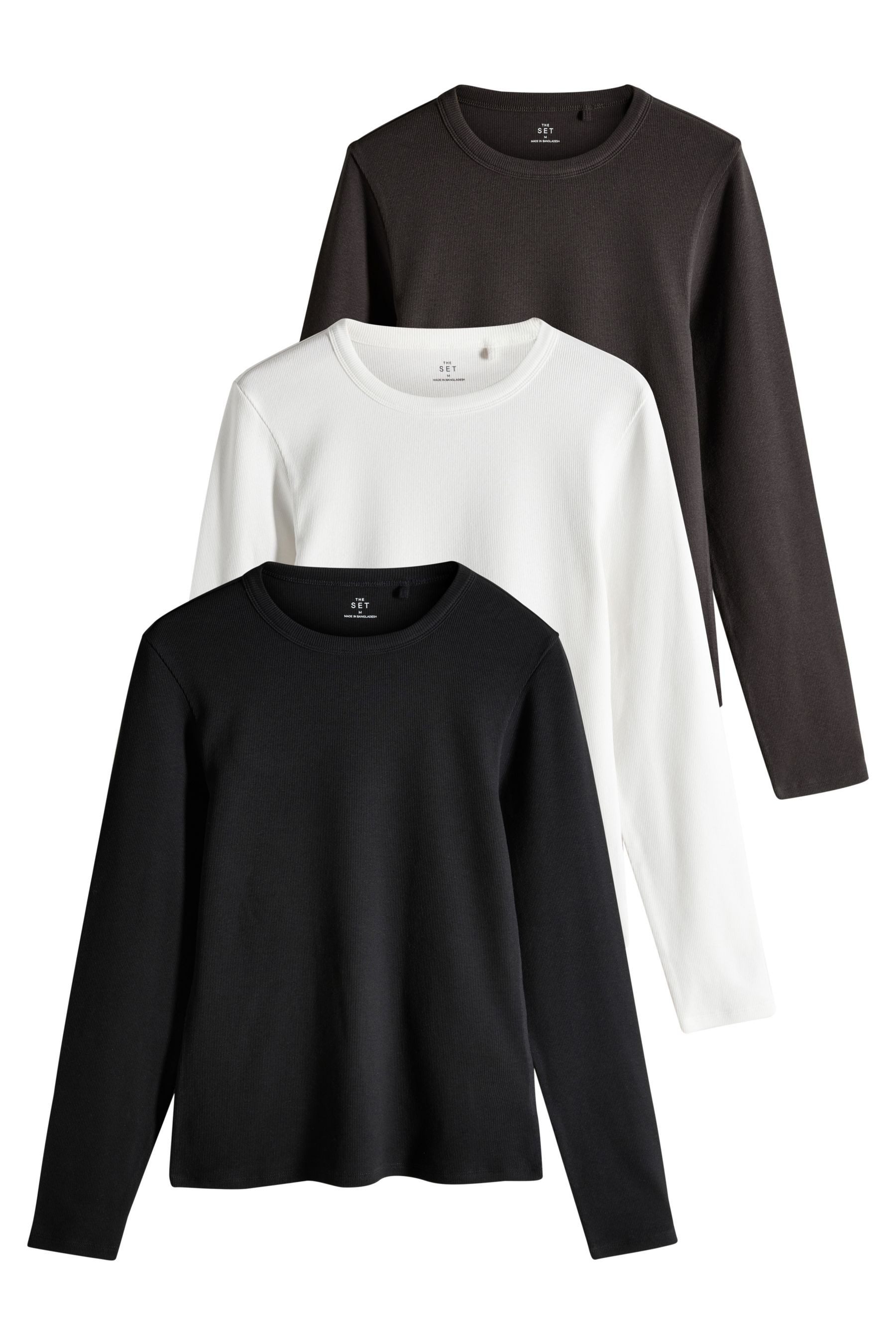 The Set Langarmshirt The Set Langärmelige gerippte Tops, 3er-Pack (3-tlg) günstig online kaufen
