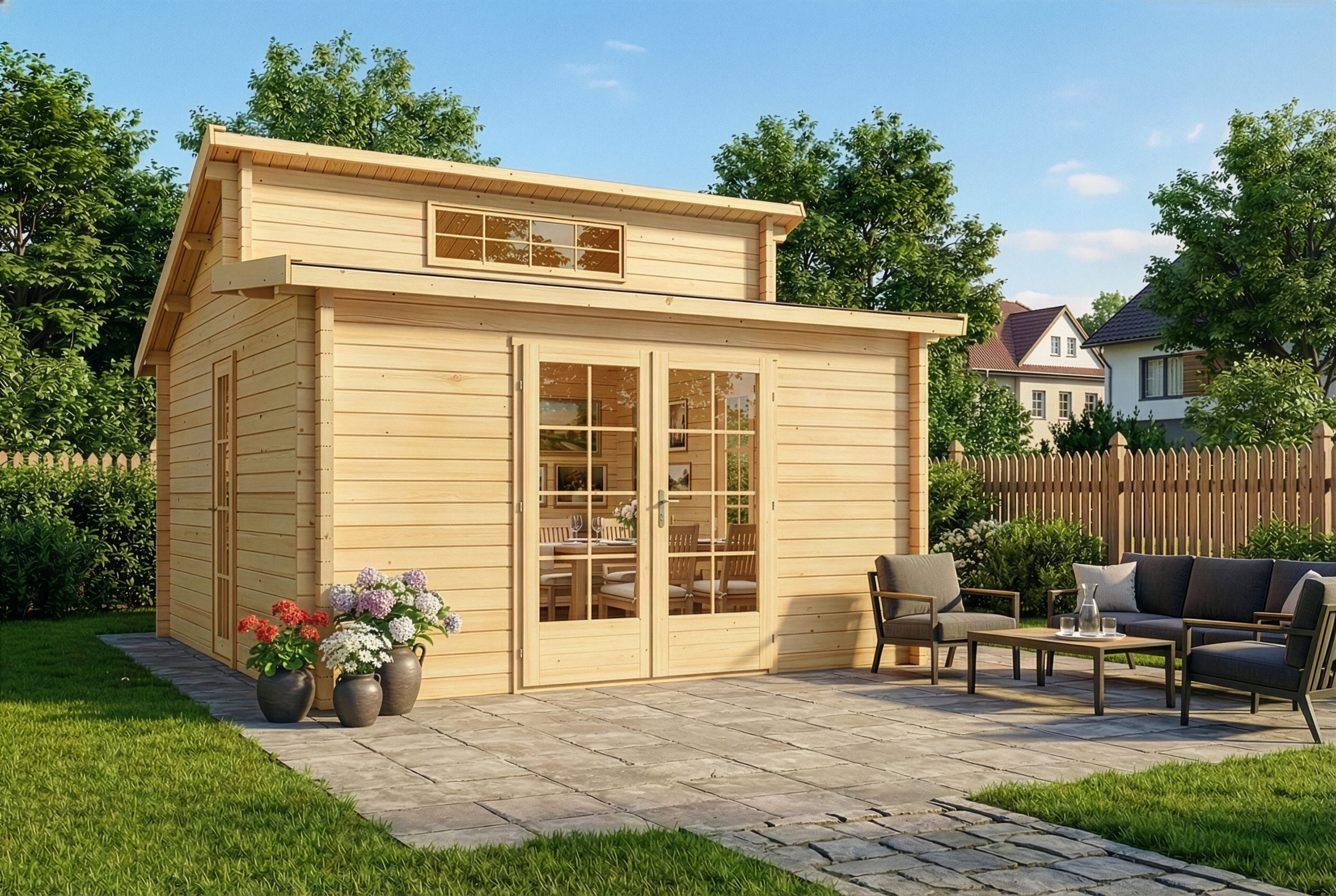 Alpholz Gartenhaus Holz Lausitz, BxT: 440x440 cm, in Naturbelassen mit 40mm Wandstärke