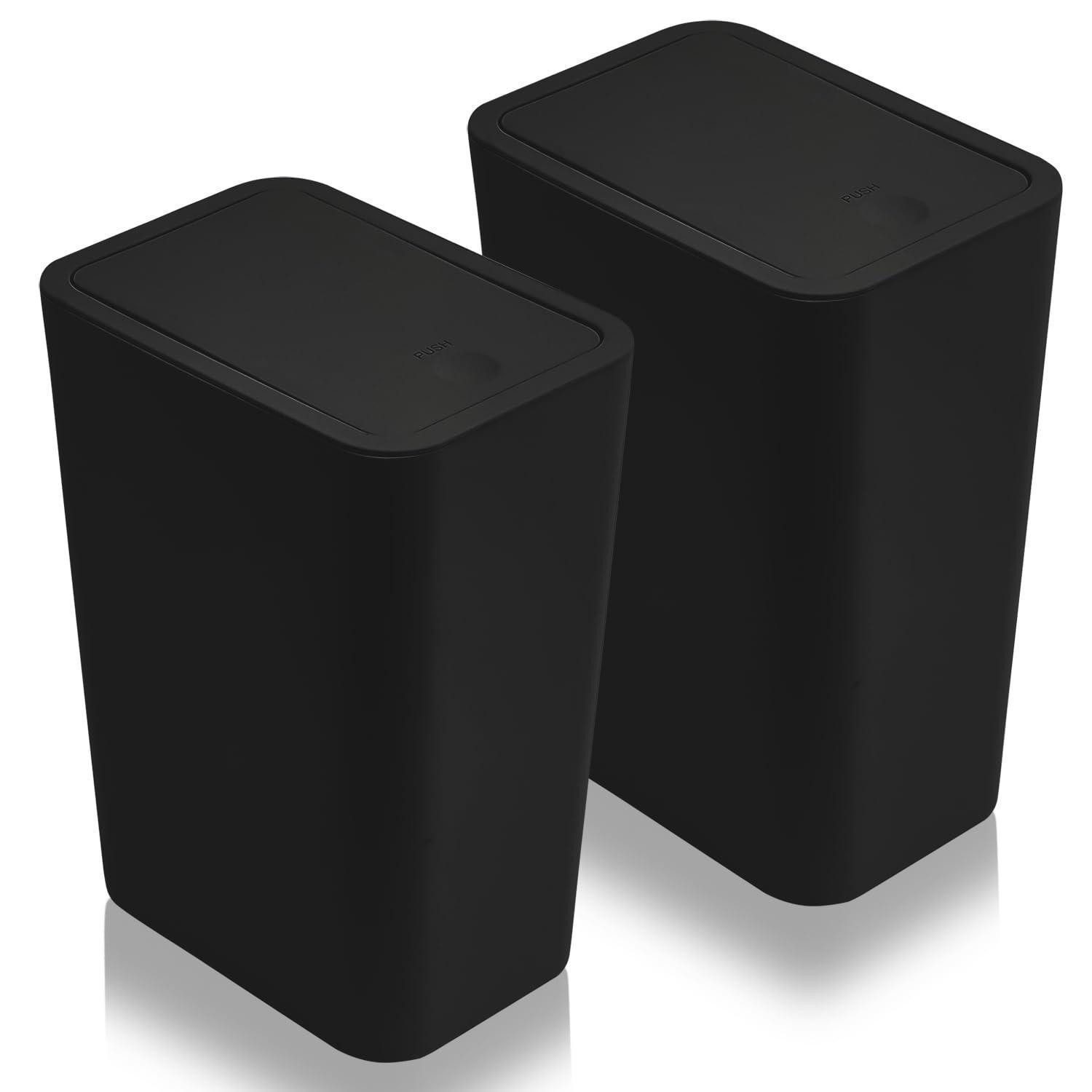 LuxusKollektion Kosmetikeimer Mülleimer 10L Bad m. Druckdeckel 2er Pack