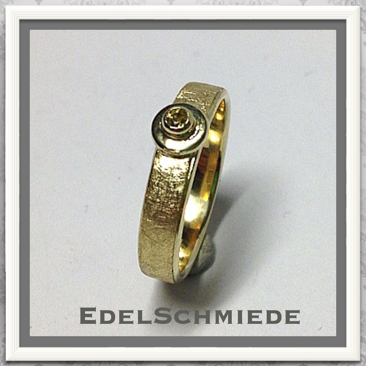 Schmuckset Edelschmiede925 breiter Goldring 585/- mit gelben Safir Ringgröße 52