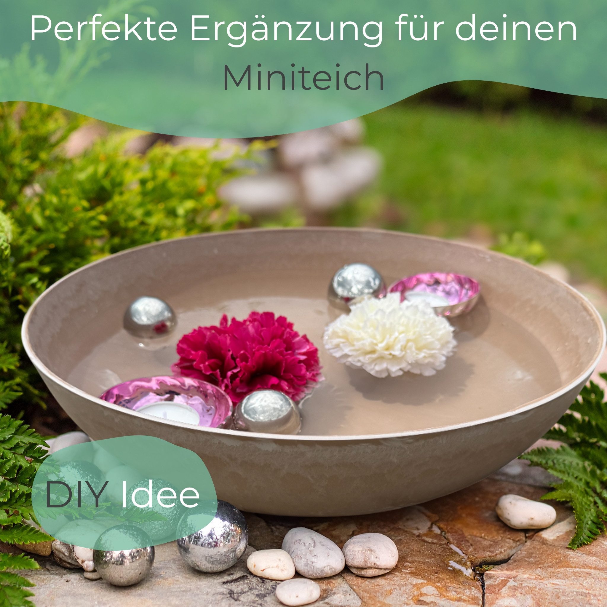 matches21 HOME & HOBBY Wasserspiel 5er Set Schwimmkugeln als Teichdeko 4 cm Edelstahlkugeln, (5 tlg), Silberne Dekokugeln als Miniteich Deko