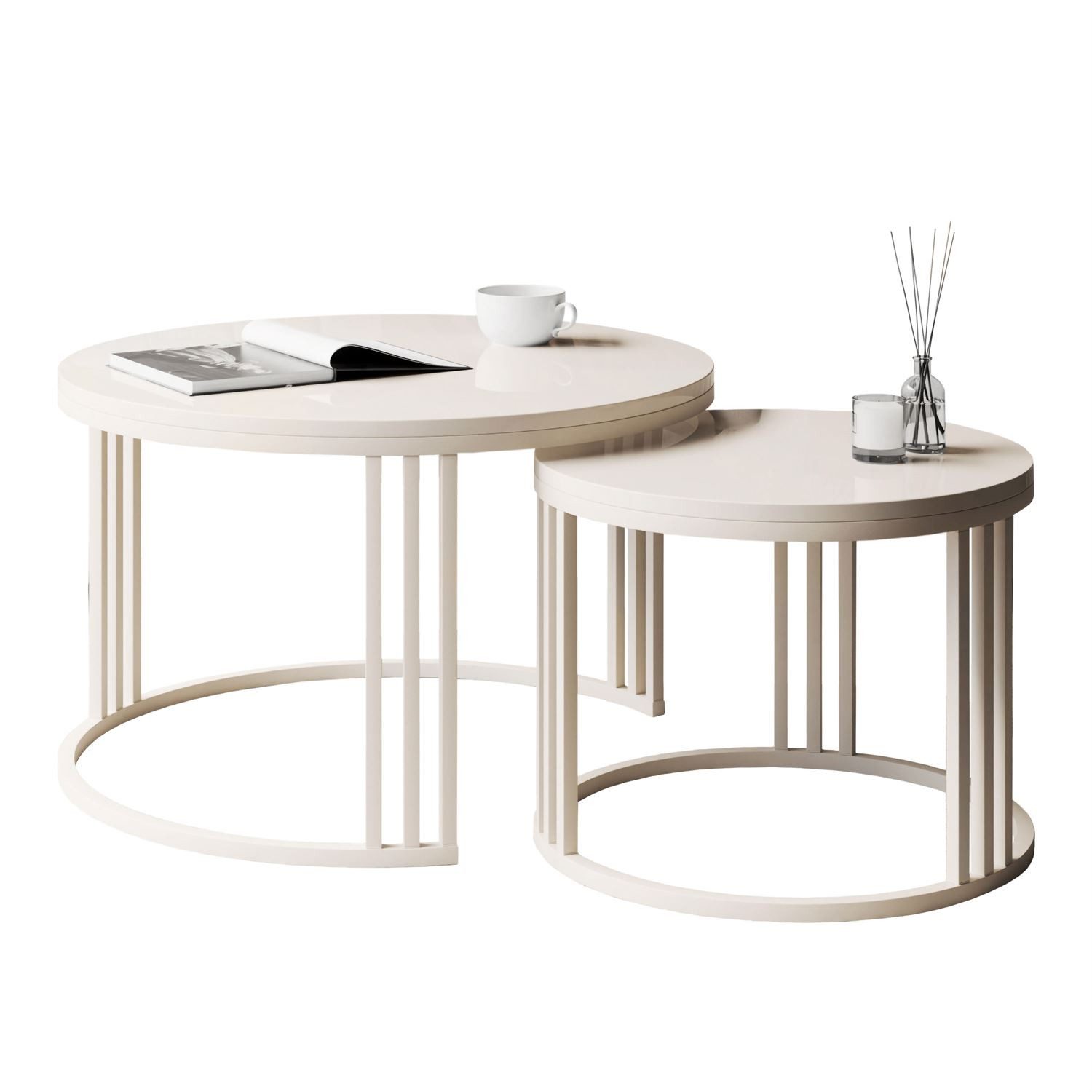 Lookway Couchtisch LORI 2in1 HOCHGLANZ, runder Couchtisch mit kaschmirfarbe günstig online kaufen