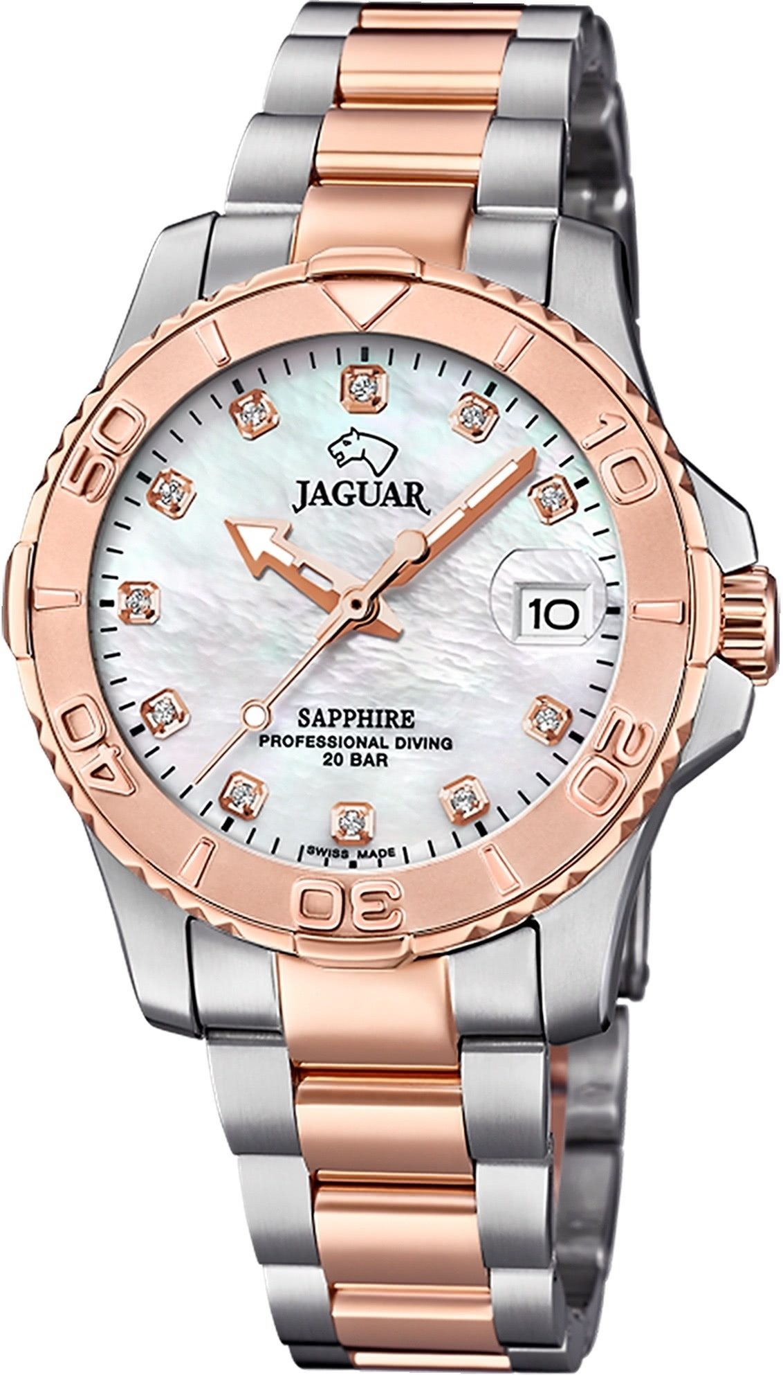 JAGUAR Quarzuhr Jaguar Damenuhr Edelstahl silber rosegold, (Analoguhr), Damen Armbanduhr rund, Edelstahlarmband silber, rosegold