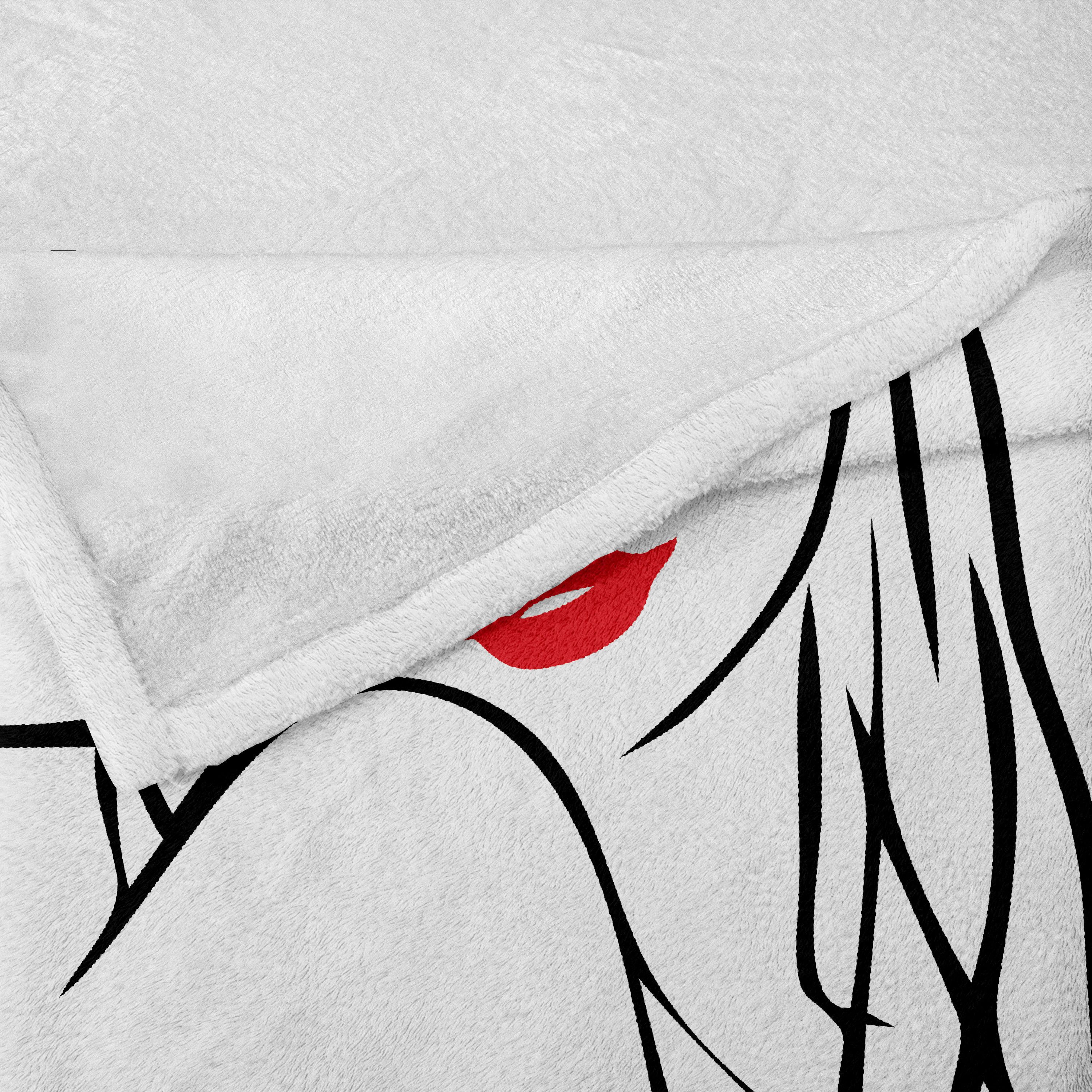 Wohndecke Gemütlicher Plüsch für den Innen- und Außenbereich, Abakuhaus, Lippen Mädchen tragen einen großen Schlapphut