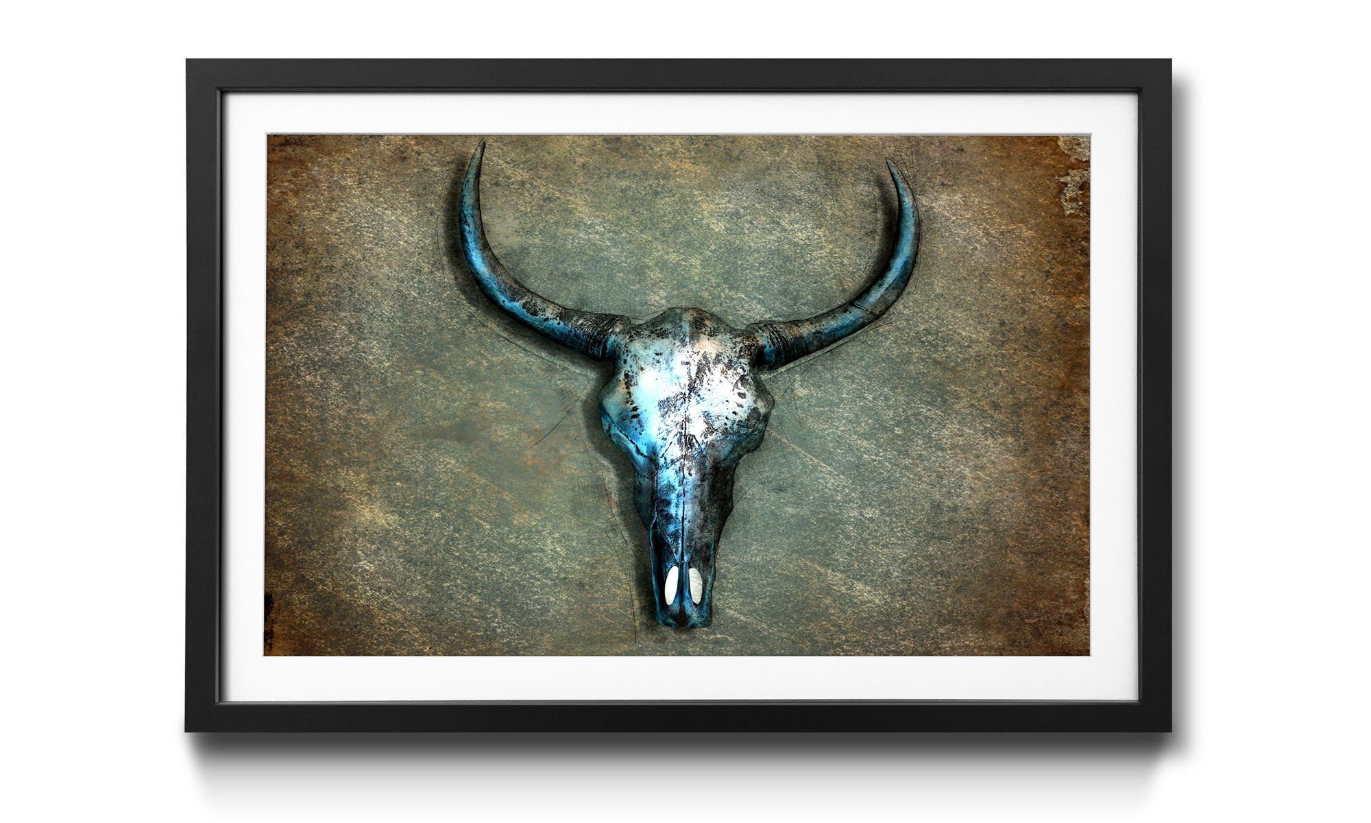 WandbilderXXL Bild mit Rahmen Buffalo Skull, Tierschädel, Wandbild, in 4 Größen erhältlich