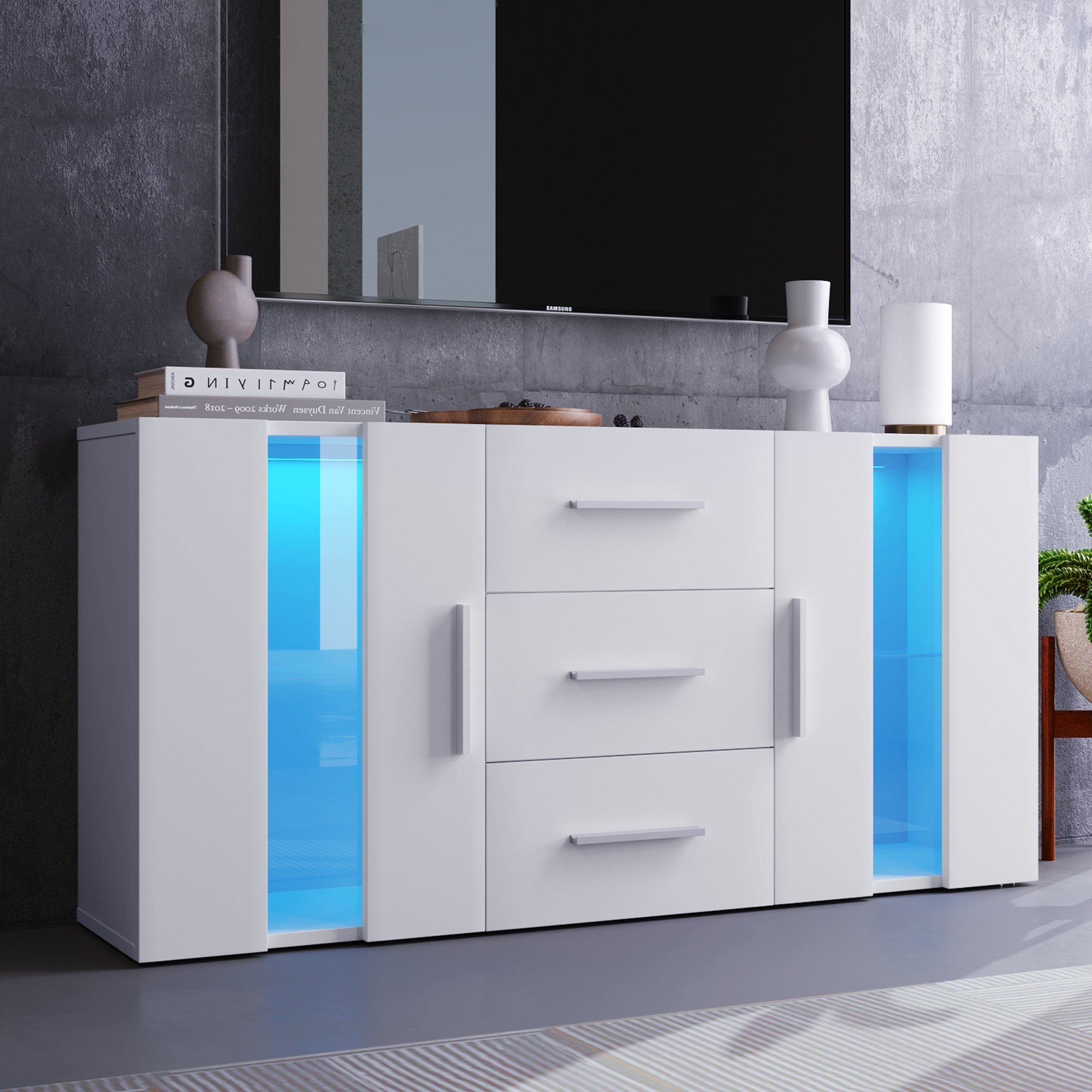 Merax Sideboard mit LED-Beleuchtung inkl. Fernbedienung, Kommode mit 2 Türe günstig online kaufen