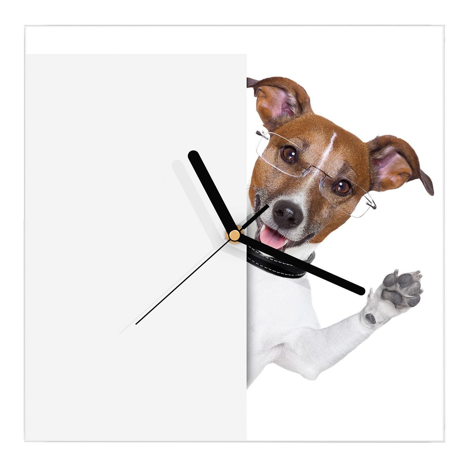 Wanduhr Primedeco Motiv Hund mit Glasuhr Größe Wanduhr 30 Wandkunst x sagt 30 cm Hallo