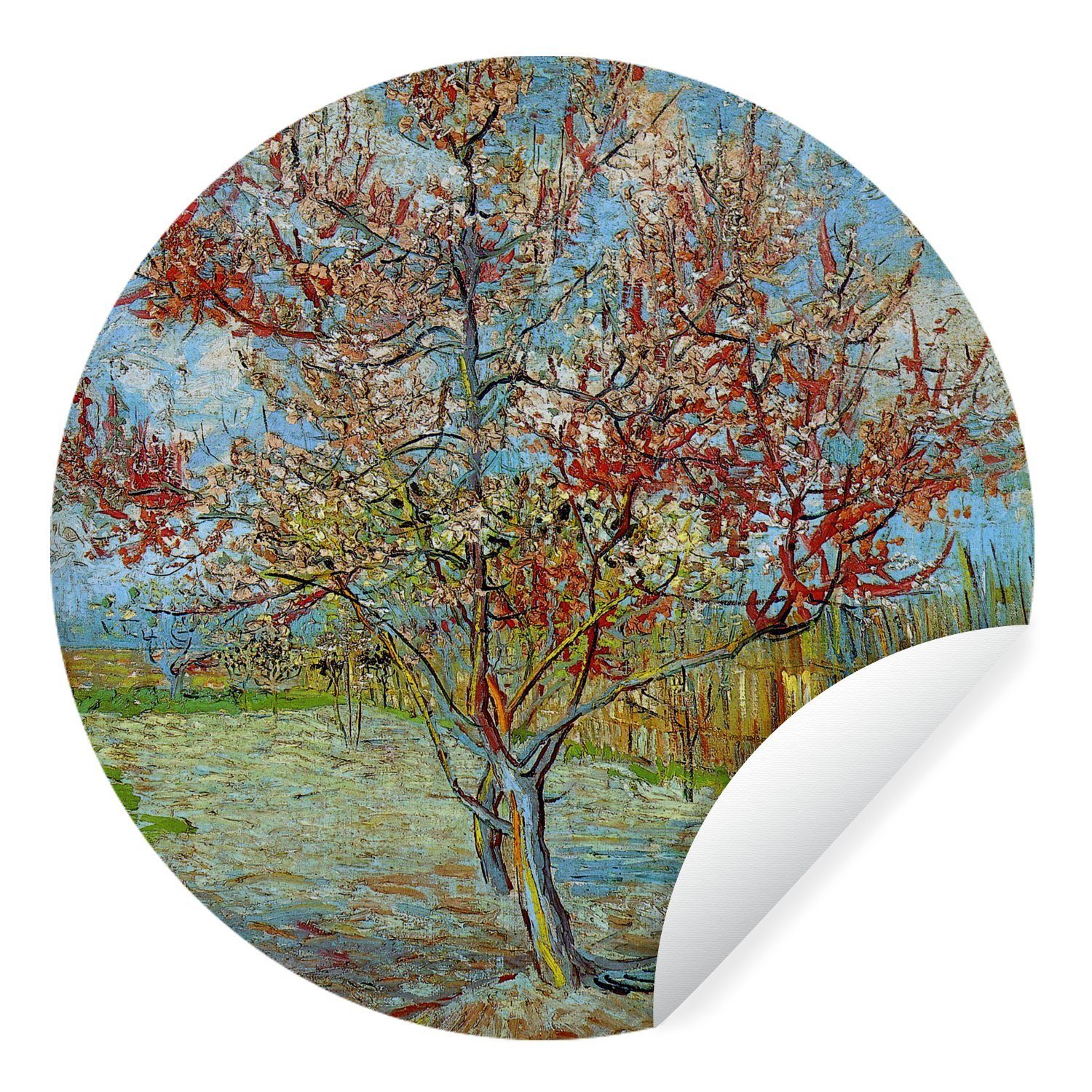 MuchoWow Wandsticker Der rosa Pfirsichbaum - Gemälde von Vincent van Gogh (1 St), Tapetenkreis für Kinderzimmer, Tapetenaufkleber, Rund, Wohnzimmer