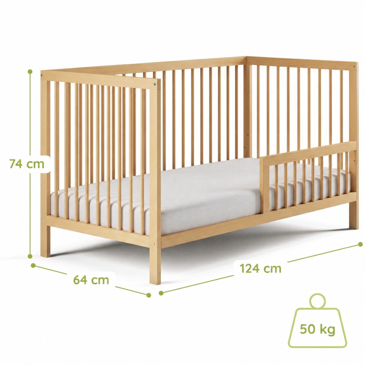 Kids Collective Babybett Kinderbett Gitterbett Baby Bett mit Rausfallschutz 60x120 70x140, stabiles Buchenholz, made in Europe 60x120 cm Natur