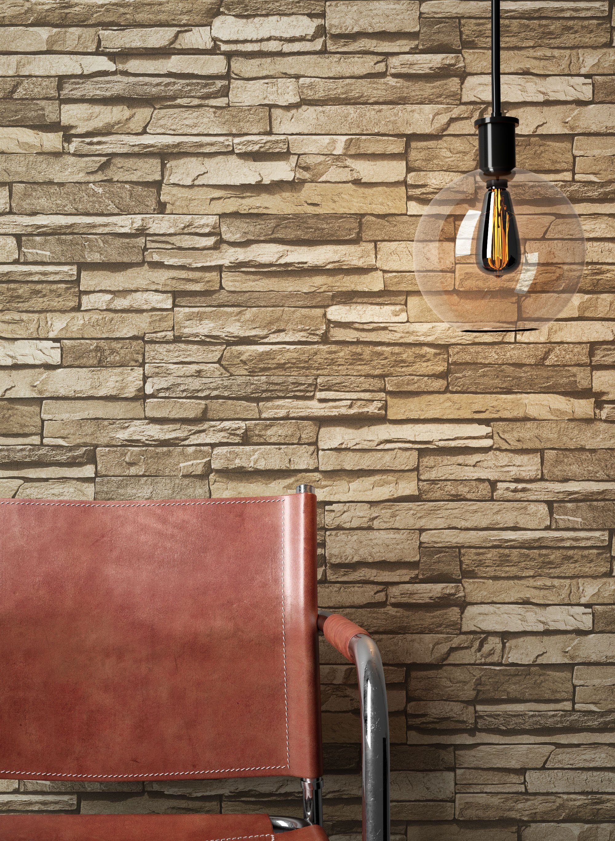 Newroom Vliestapete, Beige Steintapete Landhaus Mauer günstig online kaufen
