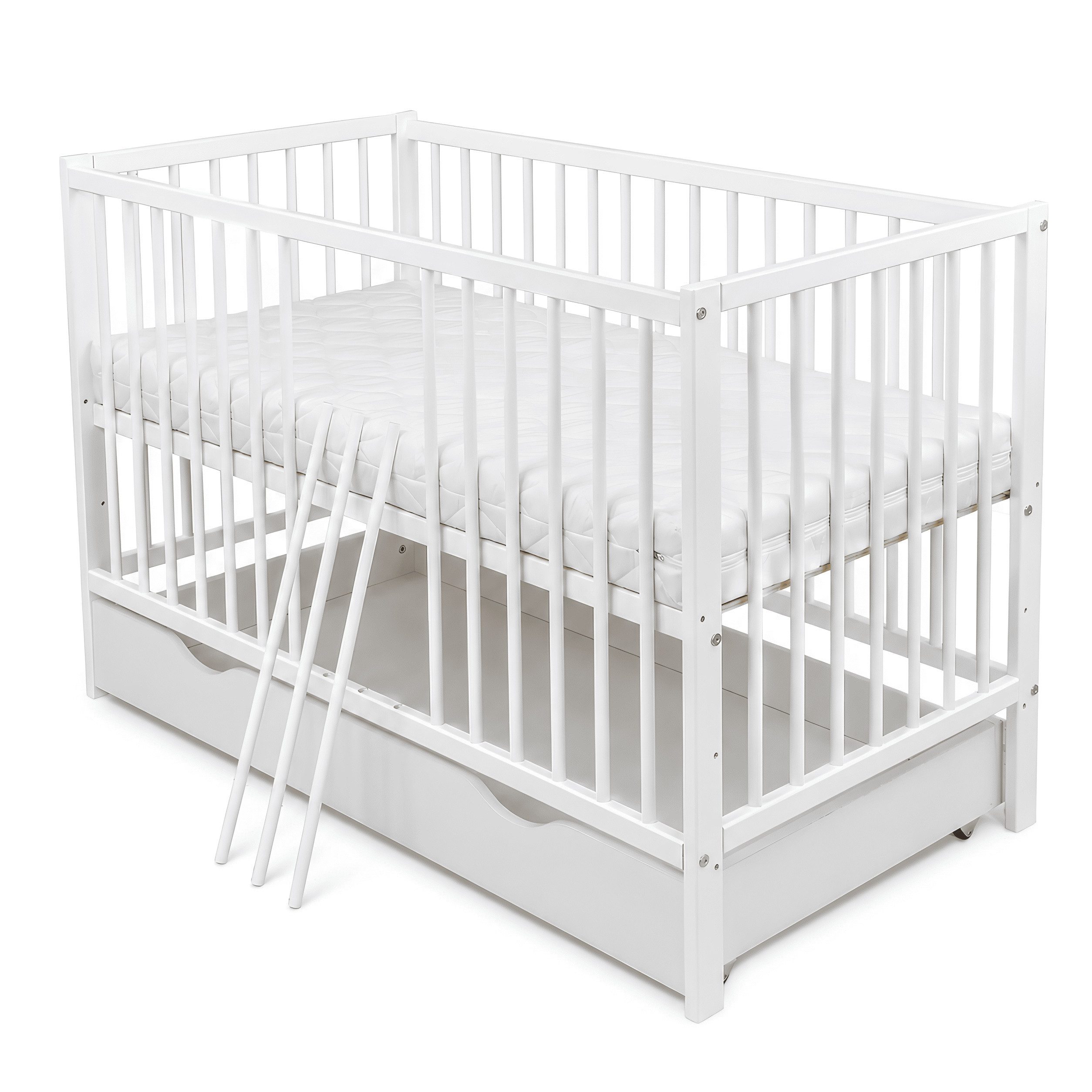 Baby-Delux Babybett Milo Bettkasten Schutzgitter, Kinderbett 60x120 cm weiß Schublade Barriere Kiefer Matratze – Bild 2 von 5