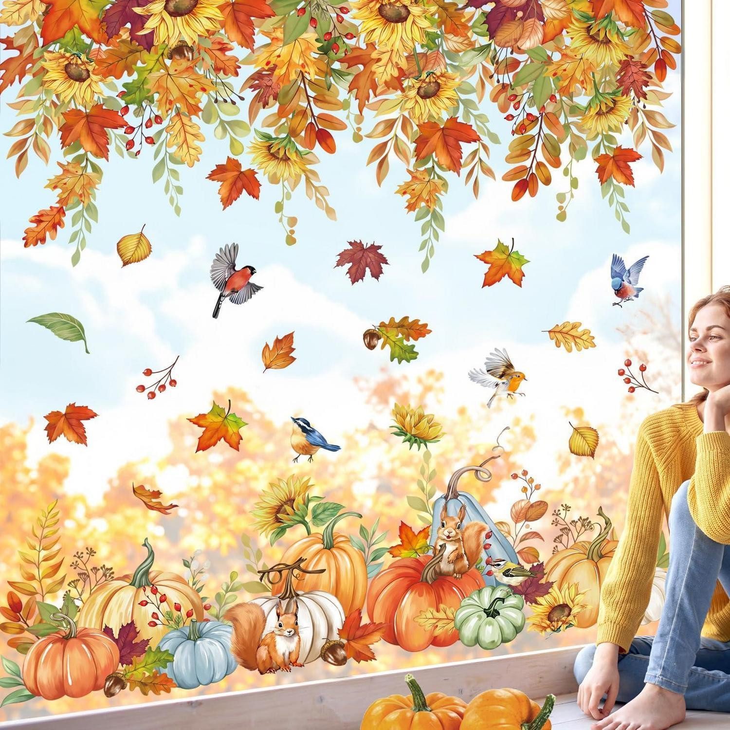 LuxusKollektion Fensterbild Fenstersticker Herbst Sonnenblume 9 Blätter