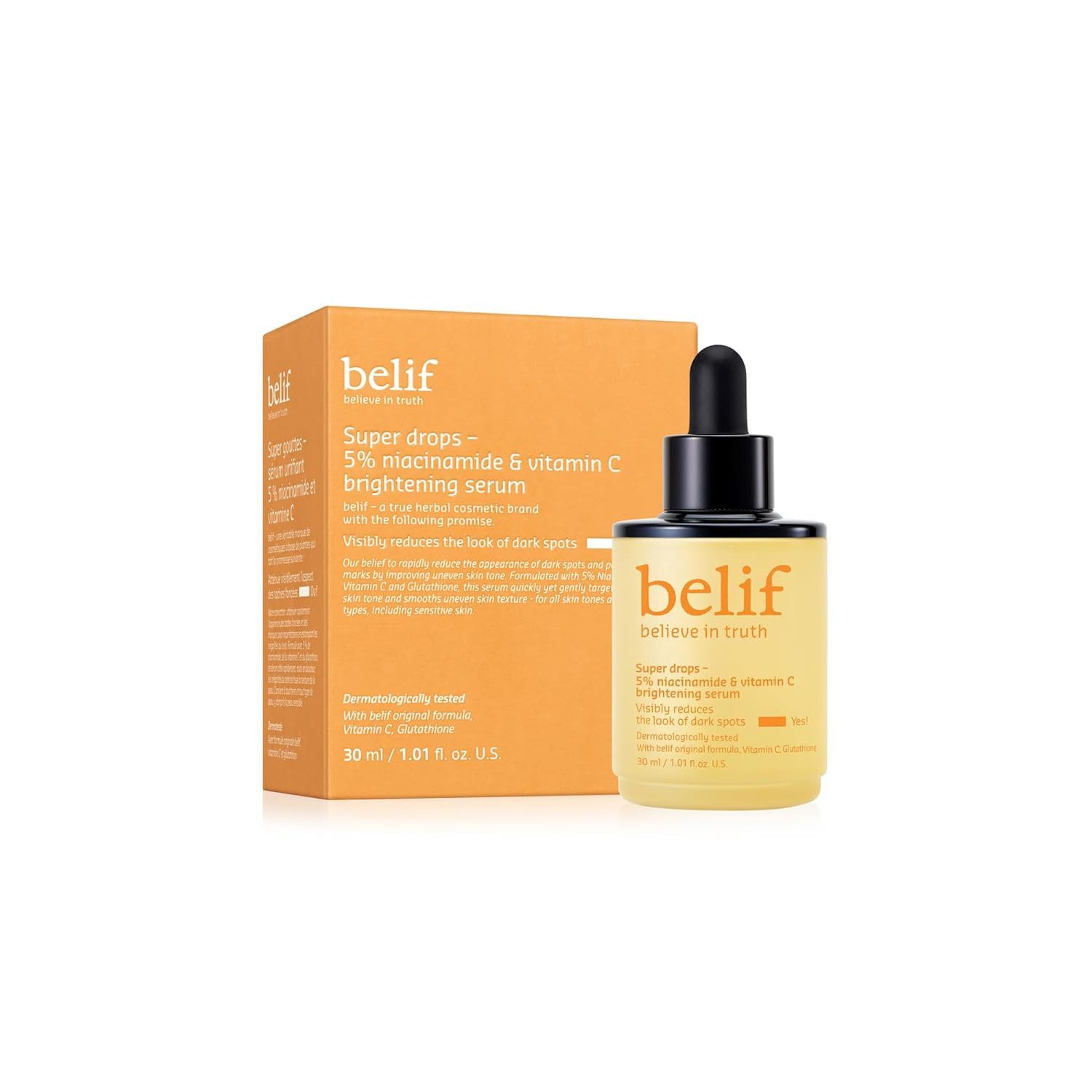 Belif Gesichtsserum Super Drops 5 Vitamin C Brightening Serum 30 ml – Toning-Serum mit Niacinamide & Vitamin C für ebenmäßigen Hautton, Glow und gepflegte Haut