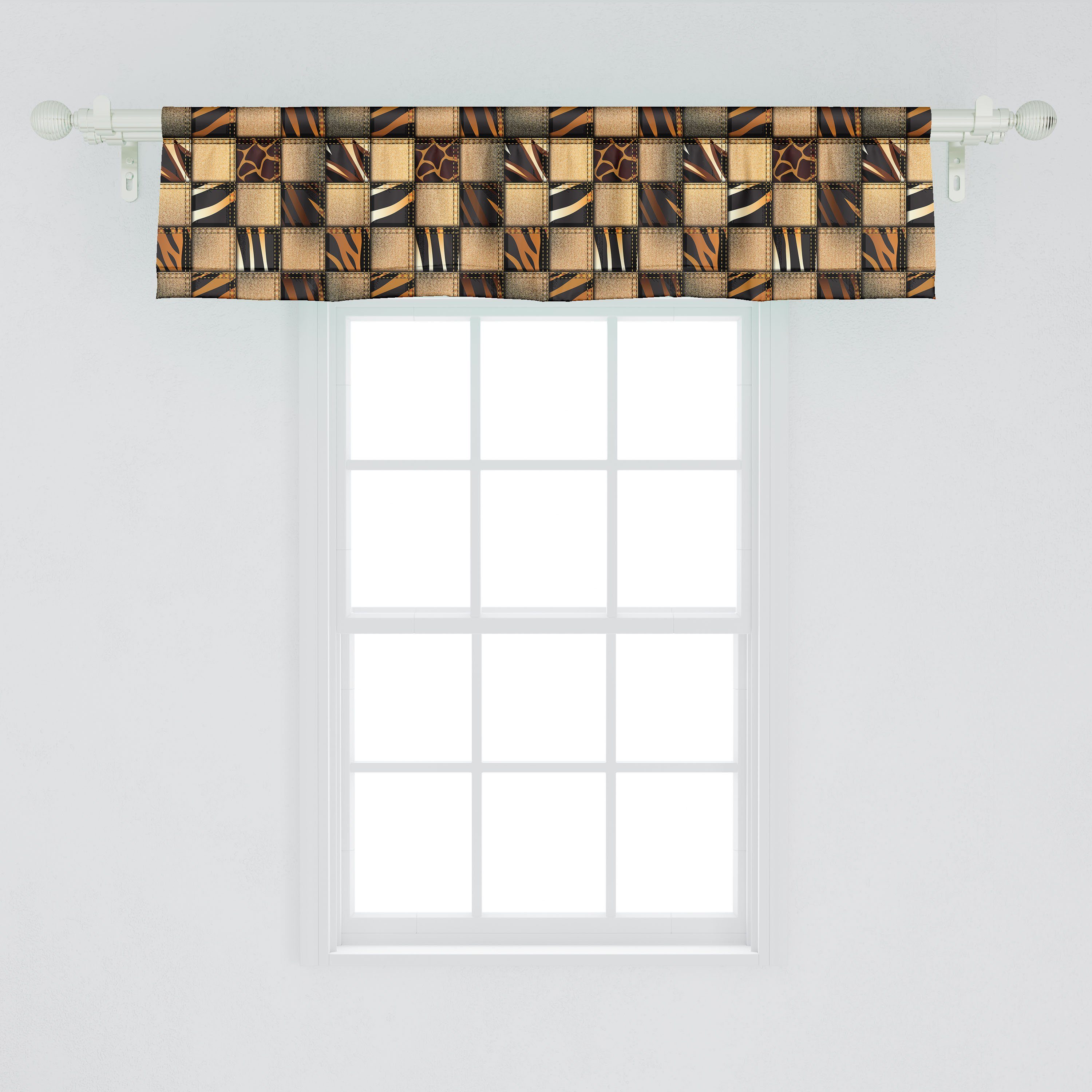 Scheibengardine Vorhang Volant für Küche Abakuhaus, Schlafzimmer mit Stangentasche, Jeans-Denim-Patchwork Dekor Safari Microfaser