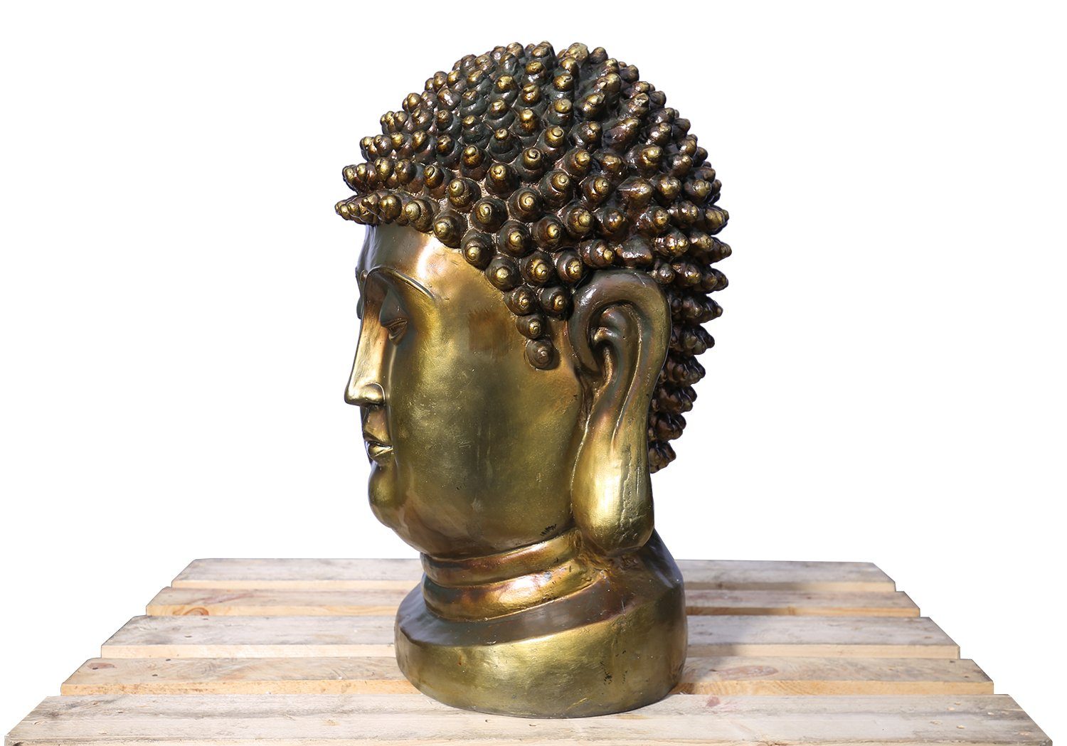 Steelboxx Buddhafigur XXL Buddha selten Skulptur schöne Buddha Skulptur Kopf Gold-Bronze aus (1 St), Kohlenstoffstein Magnesia 82cm