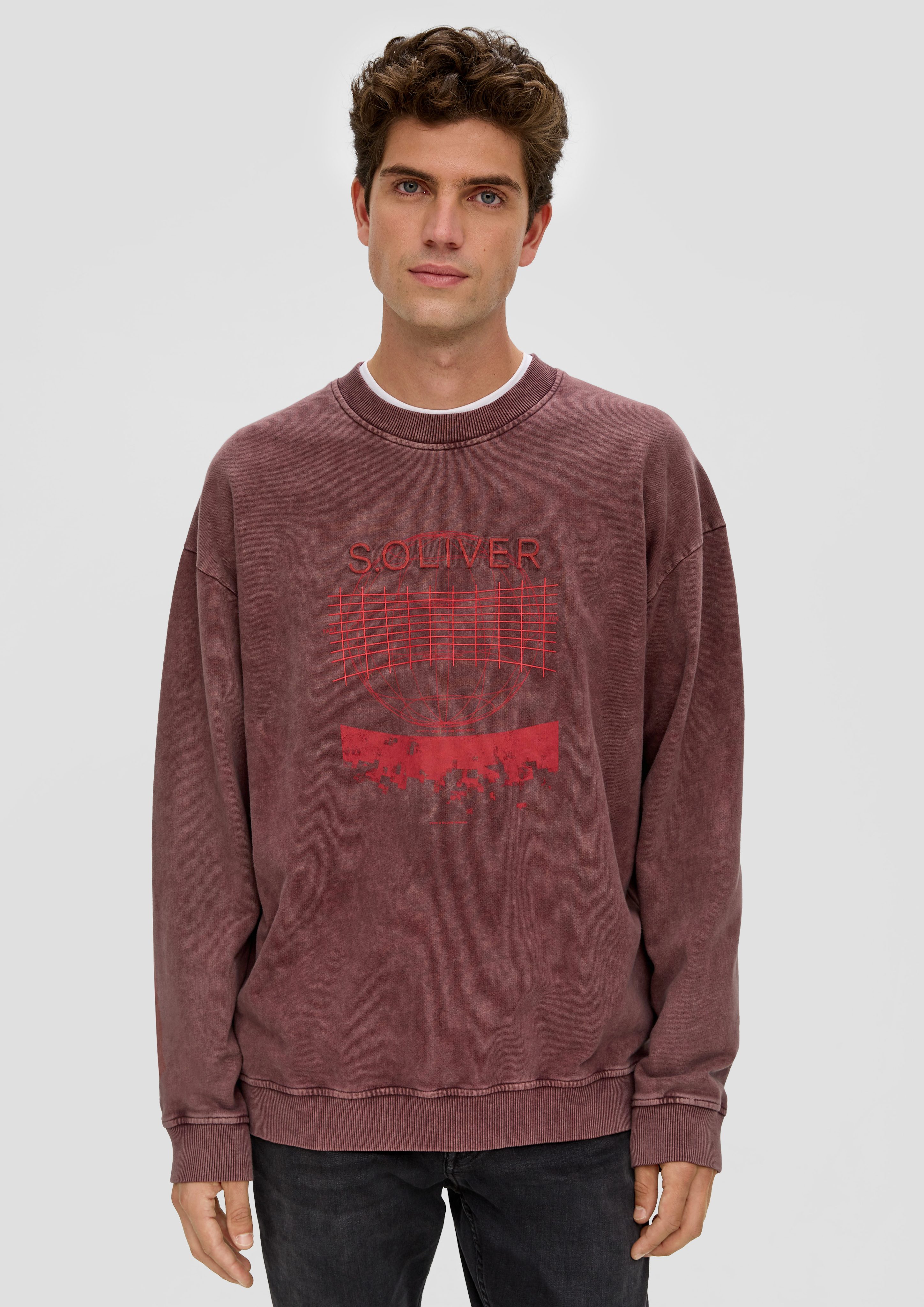 s.Oliver Sweatshirt Gewaschenes Sweatshirt mit Grafik-Print Garment Dye bordeaux