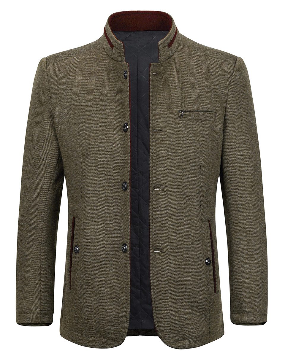 Herren Wintermantel Aus Wolle - Slim Fit Business Mantel Mit Stehkragen