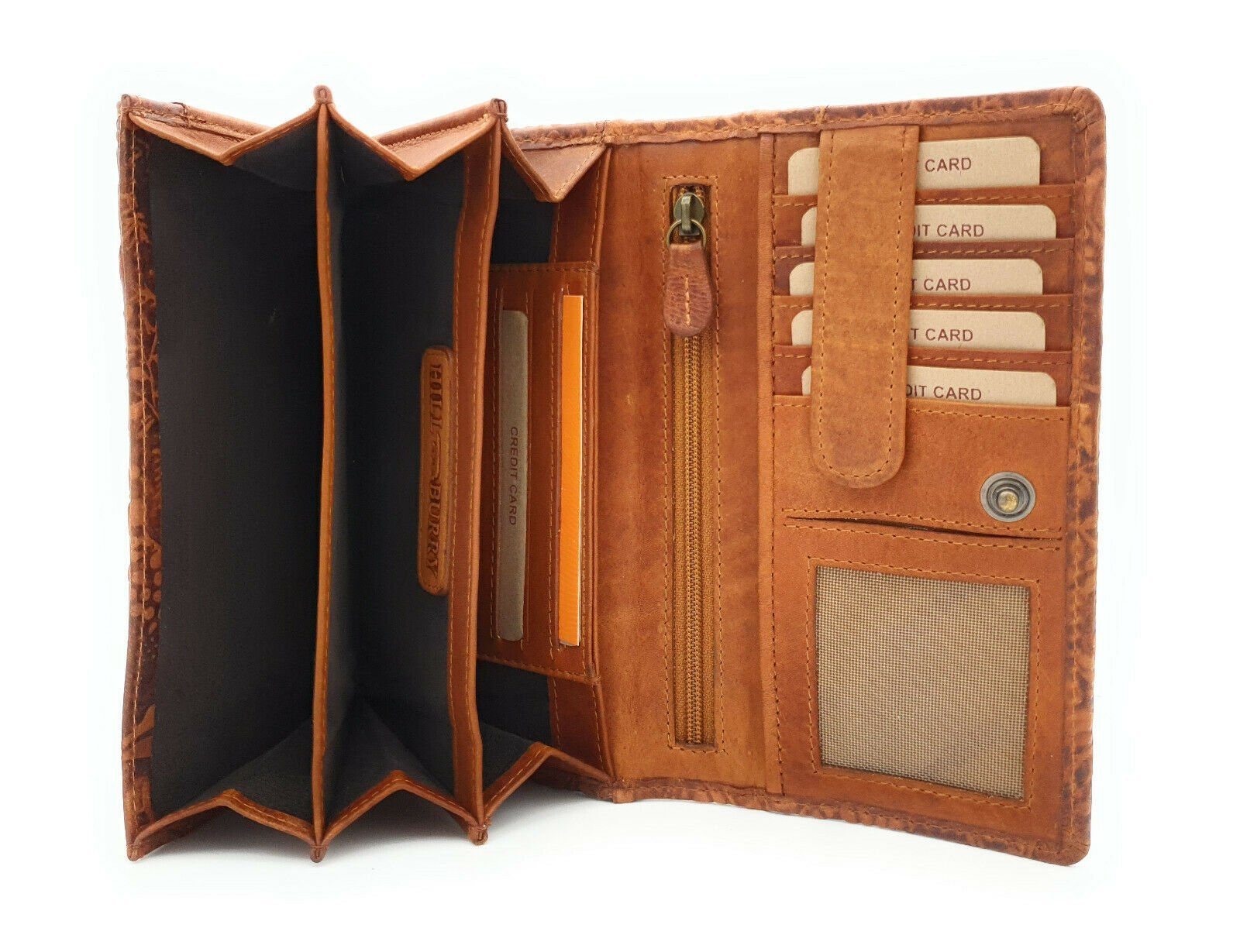 Hill Burry Geldbörse echt Leder, florale Prägung, mit RFID Schutz, viele Fächer