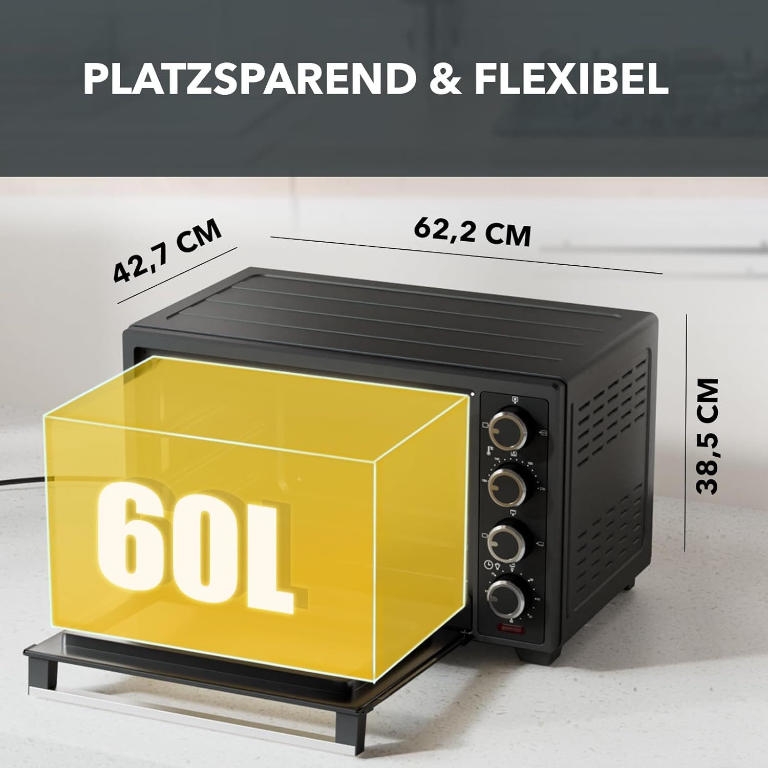 Heinrich´s Minibackofen HMO 8407 Backofen mit Umluft 60L, 2000W mit Drehspieß, Airfryer, Timer