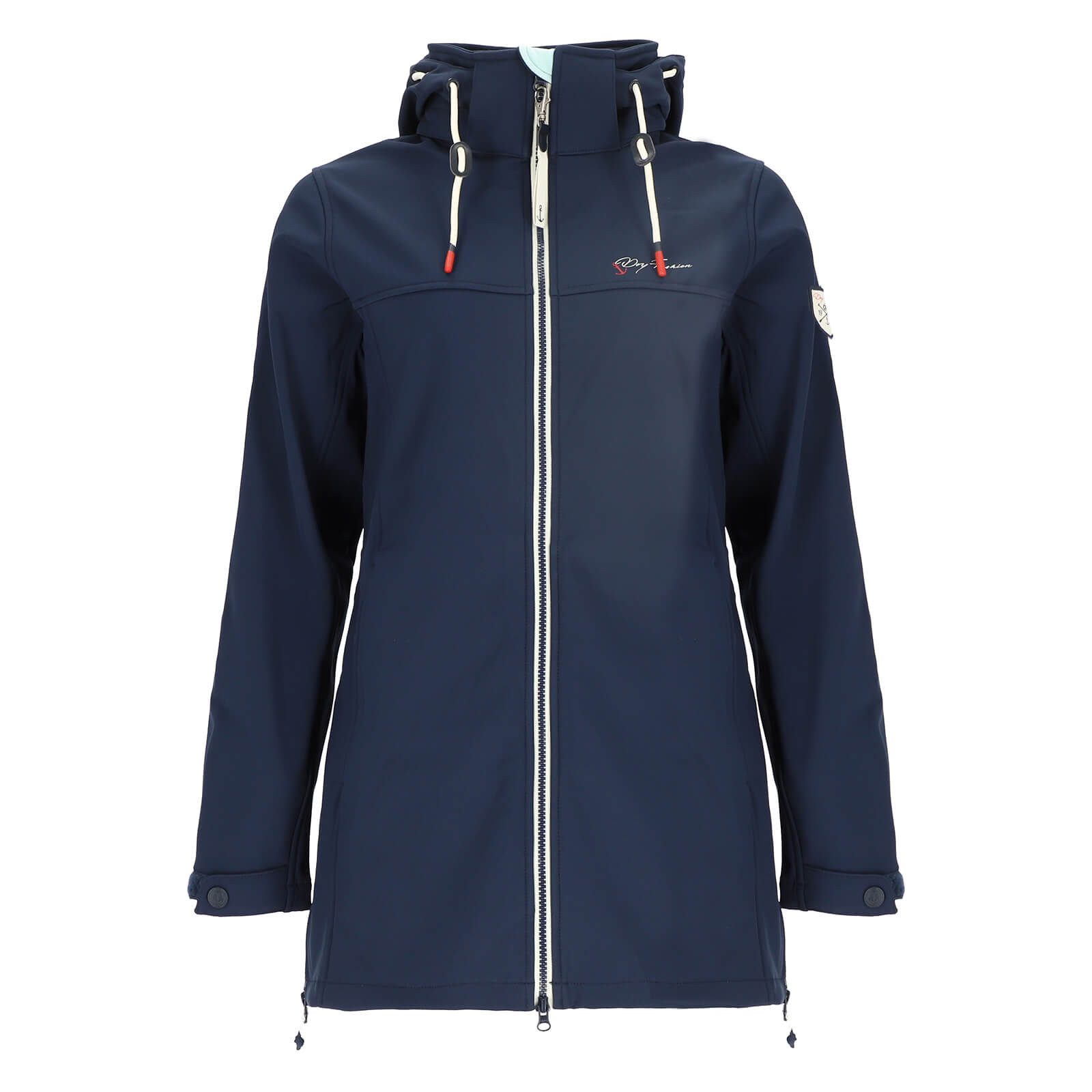 Dry Fashion Softshellmantel Hooge Damen Softshelljacke Mantel Outdoor-Jacke mit Fleece-Innenfutter Atmungsaktiv, Wind- und wasserabweisend, 2-Wege-Reißverschluss, Kapuze