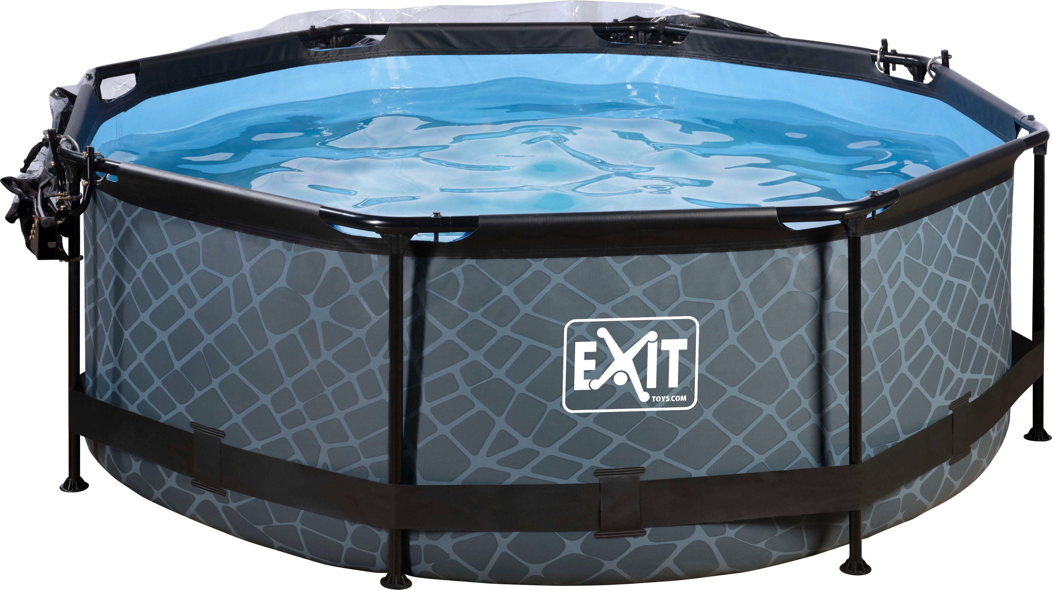 EXIT Framepool inkl. multifunktionaler Abdeckung (Set, 3-tlg), ØxH: 244x76 cm, mit Kartuschenfilter und Abdeckung