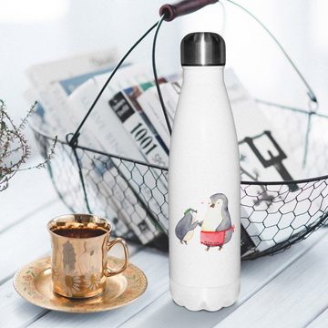 Mr. & Mrs. Panda Thermoflasche Pinguin mit Kind - Weiß - Geschenk, Mutter, Muttertag, Mama, Mami, Da, Liebevolle Designs