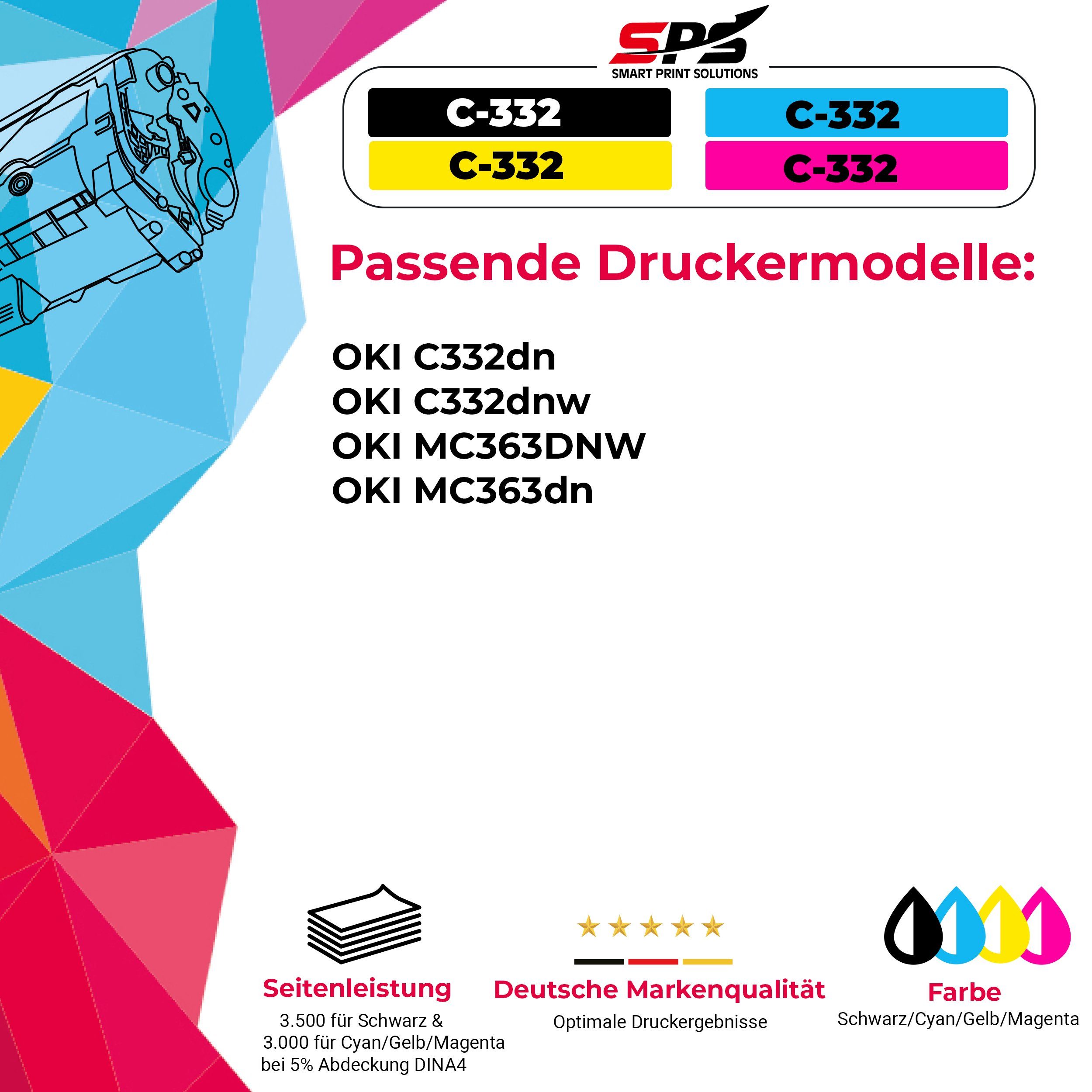C332 C332DN OKI SPS x Toner Gelb) (Für (1er OKI für Tonerkartusche Pack, 1-St., 46508709, -46403102 Kompatibel 1