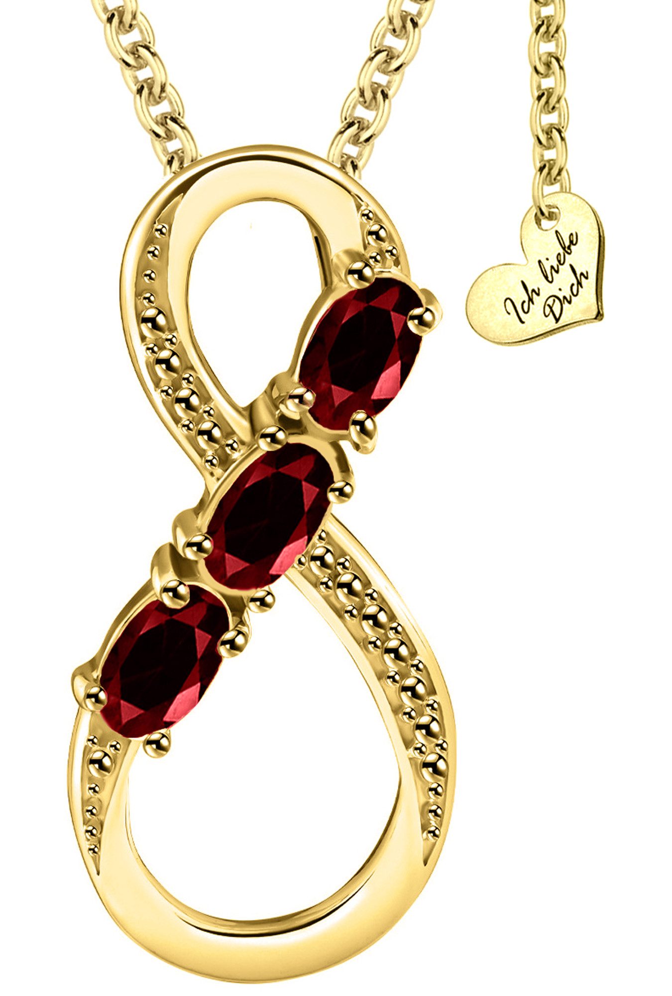 Limana Kette mit Anhänger echter Granat Edelstein Silber 925 Unendlichkeit gold vergoldet (mit Geschenktasche und Dose Frauenkette Damenkette), Liebe Geschenk Schmuck für Sie Frauen Damen Freundin Mutter