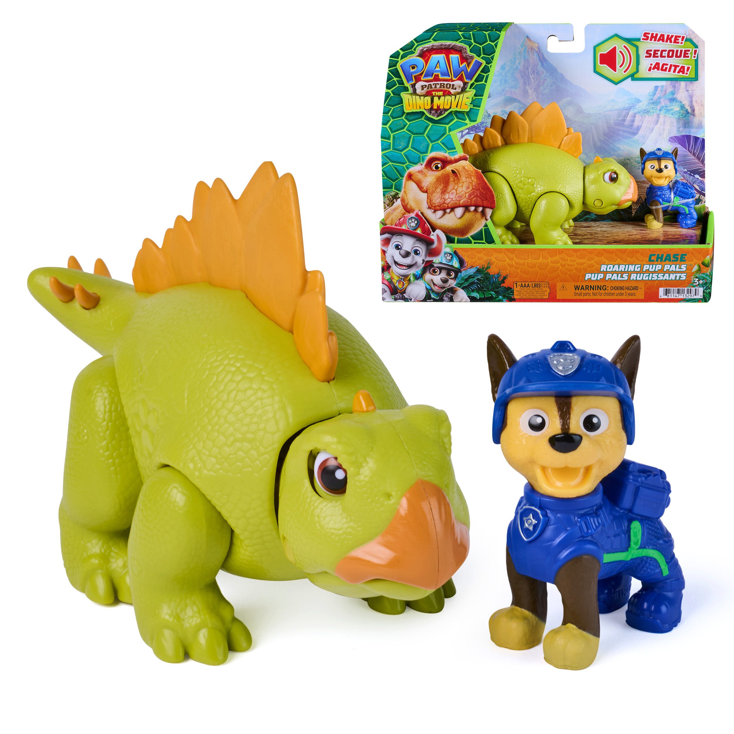 Spin Master Spielfigur PAW Patrol: Der Dino Film, Chase-Figur & brüllender Stegosaurus, mit Soundeffekten