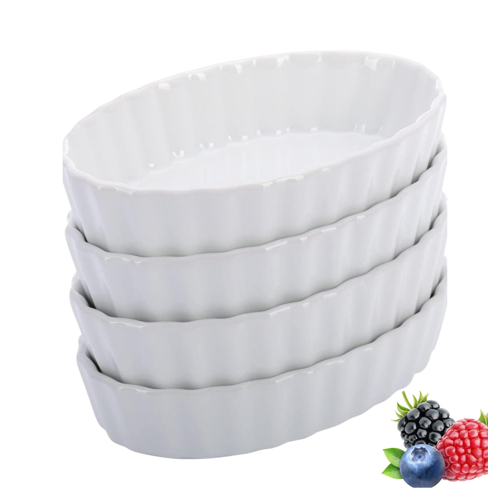 WESTMARK Auflaufform 4 Servierschälchen für Crème Brulée, Oval, Backofen-/Mikrowellengeeign, Porzellan