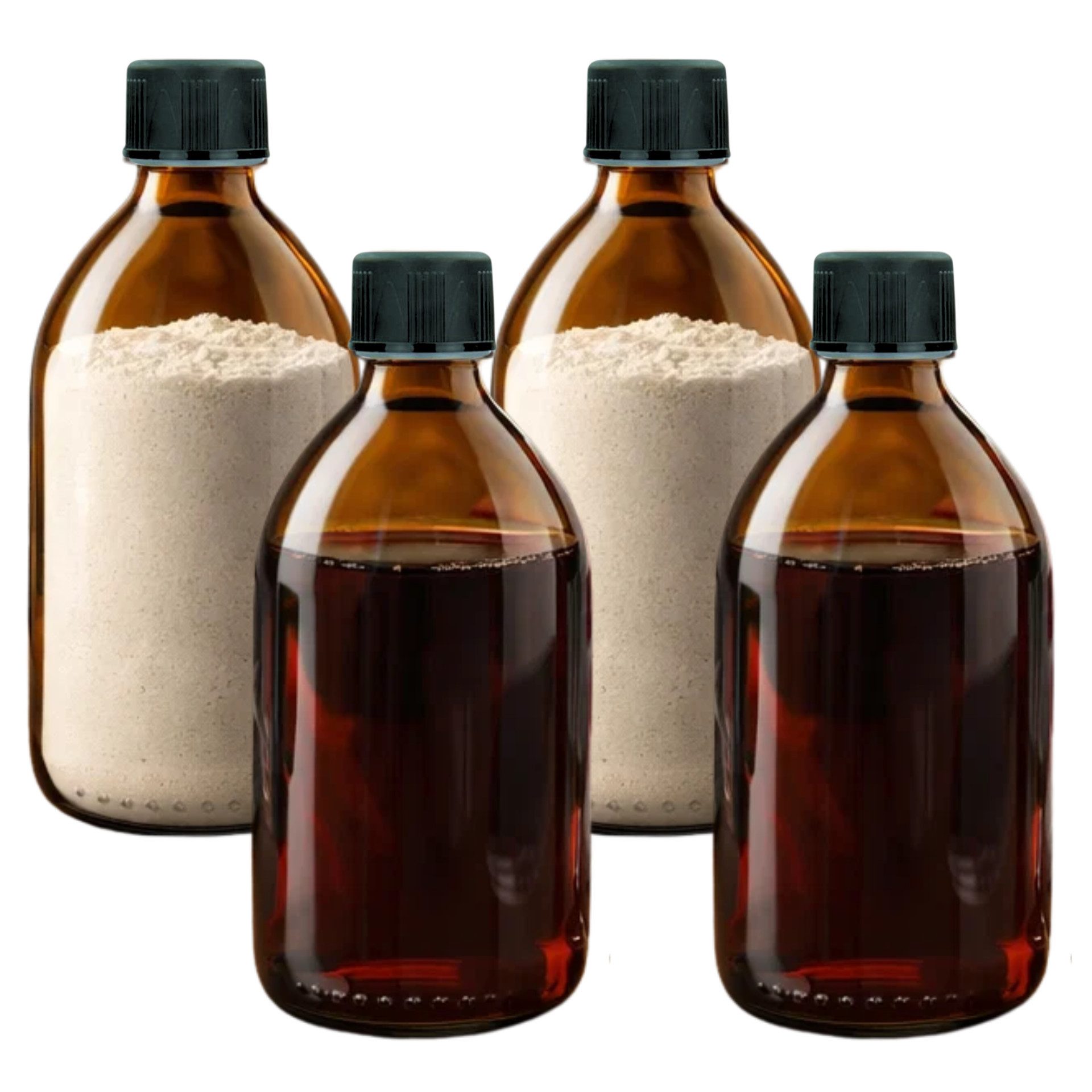mikken Kanister 4x Apothekerflasche 1000ml braun mit Deckel Medizinflasche 1L (4er Set), UV-Schutz, Kindersicherung, Apothekerqualität