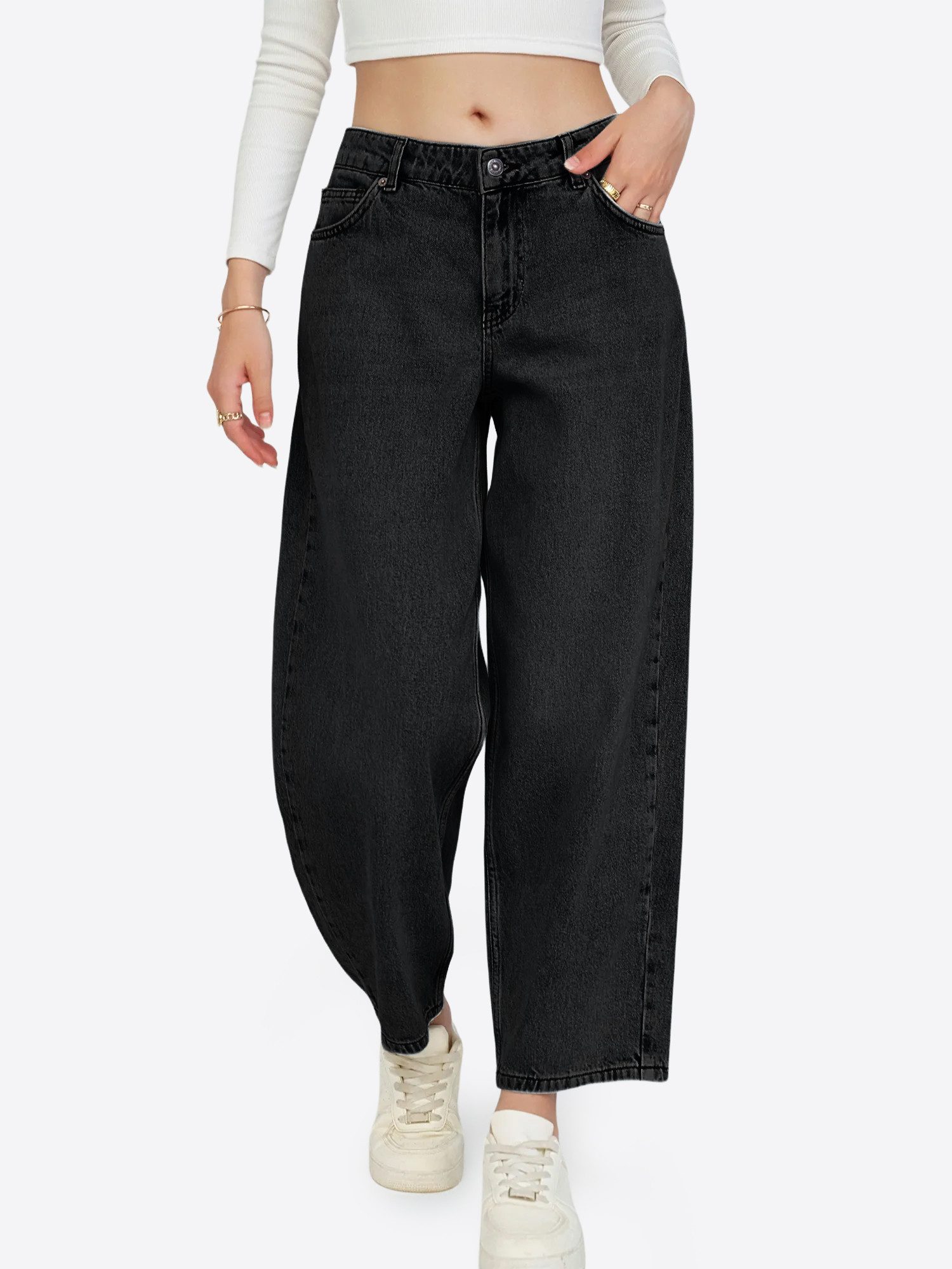 Imily Bela Loose-fit-Jeans Damen Ballonjeans mit Waschungseffekt (Packung, 1-tlg., 1per-Pack) 5-Pocket-Style