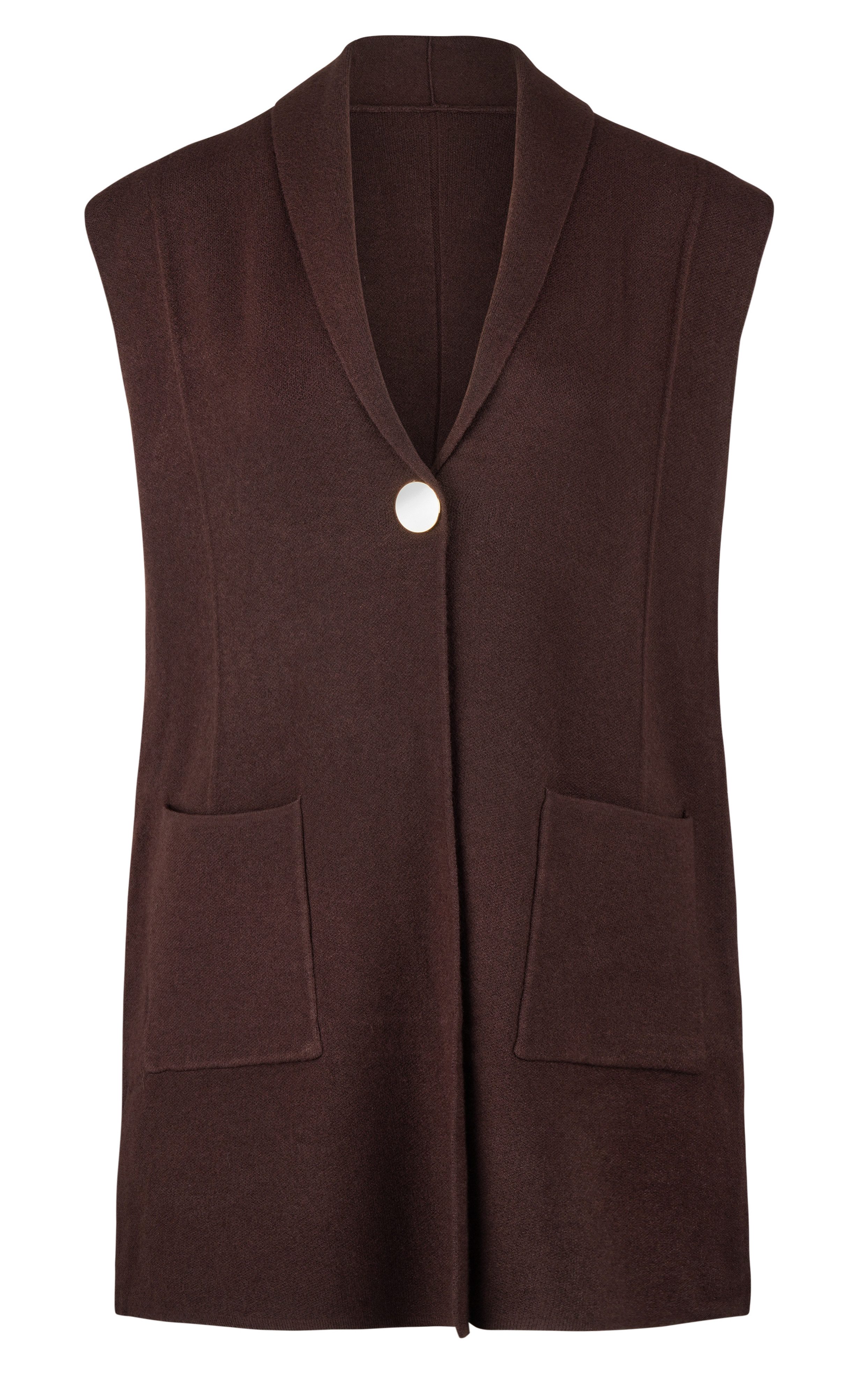 dy_mode Longweste Damen Strickweste Ärmellose Longweste Elegante Feinstrickweste Unifarben, mit Reverskragen in Blazer-Optik