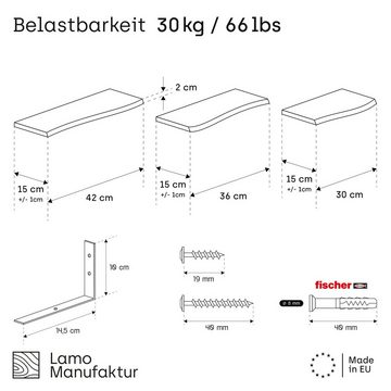 LAMO Manufaktur Wandregal Wandhalter 3er Set, Komplett-Set mit Baumkante, 20mm stake Massivholzplatte