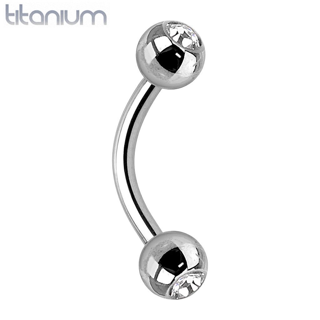 Taffstyle Augenbrauenpiercing Augenbrauenpiercing aus Titan mit Kristall Silber 1,2mm x 12mm x 3mm (Piercing Banane Augenbrauen Eyebrow Tragus Helix Lippe Ohr Nase Intim), Außengewinde Implantatqualität