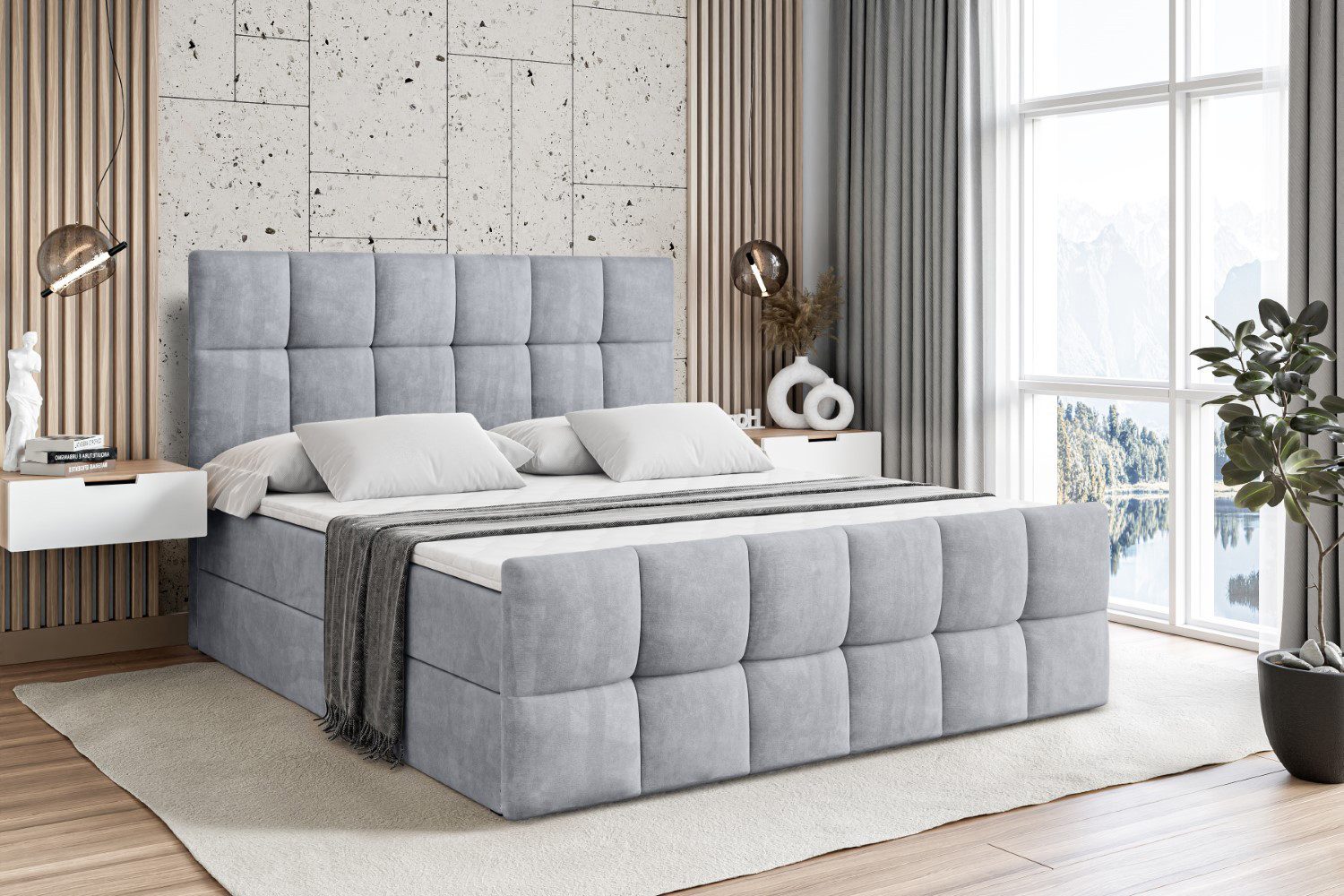 ALTDECOR Boxbett RICAR-Z (mit Matratze Lattenrost Topper Polsterbett mit Bettkasten Doppelbett), H4 Multipocket / H3 Bonellfederung, Springboxbett Boxspringbett
