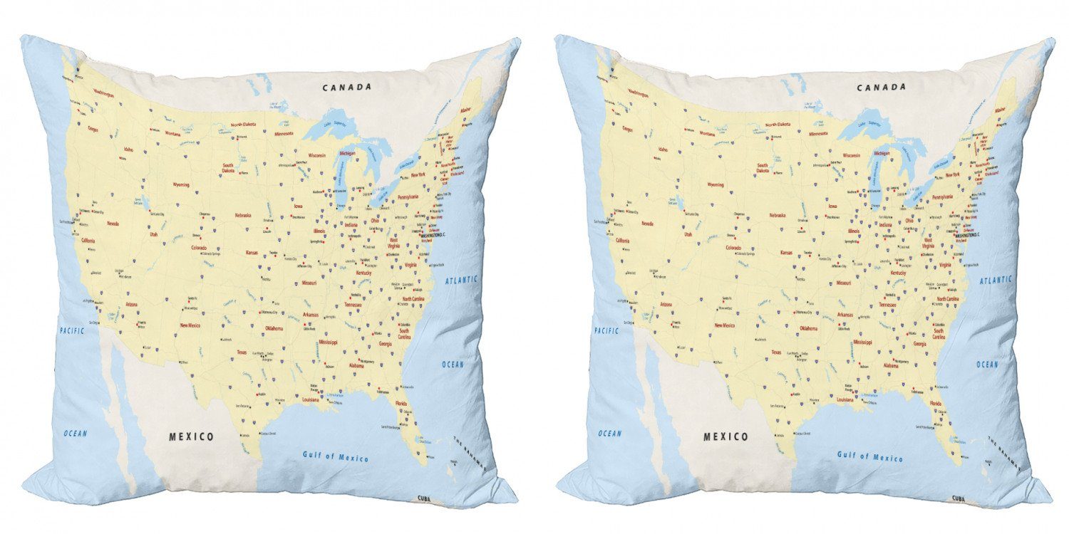 Kissenbezüge Modern Accent Doppelseitiger Digitaldruck, Abakuhaus (2 Stück), Karte Amerika Städte Interstate